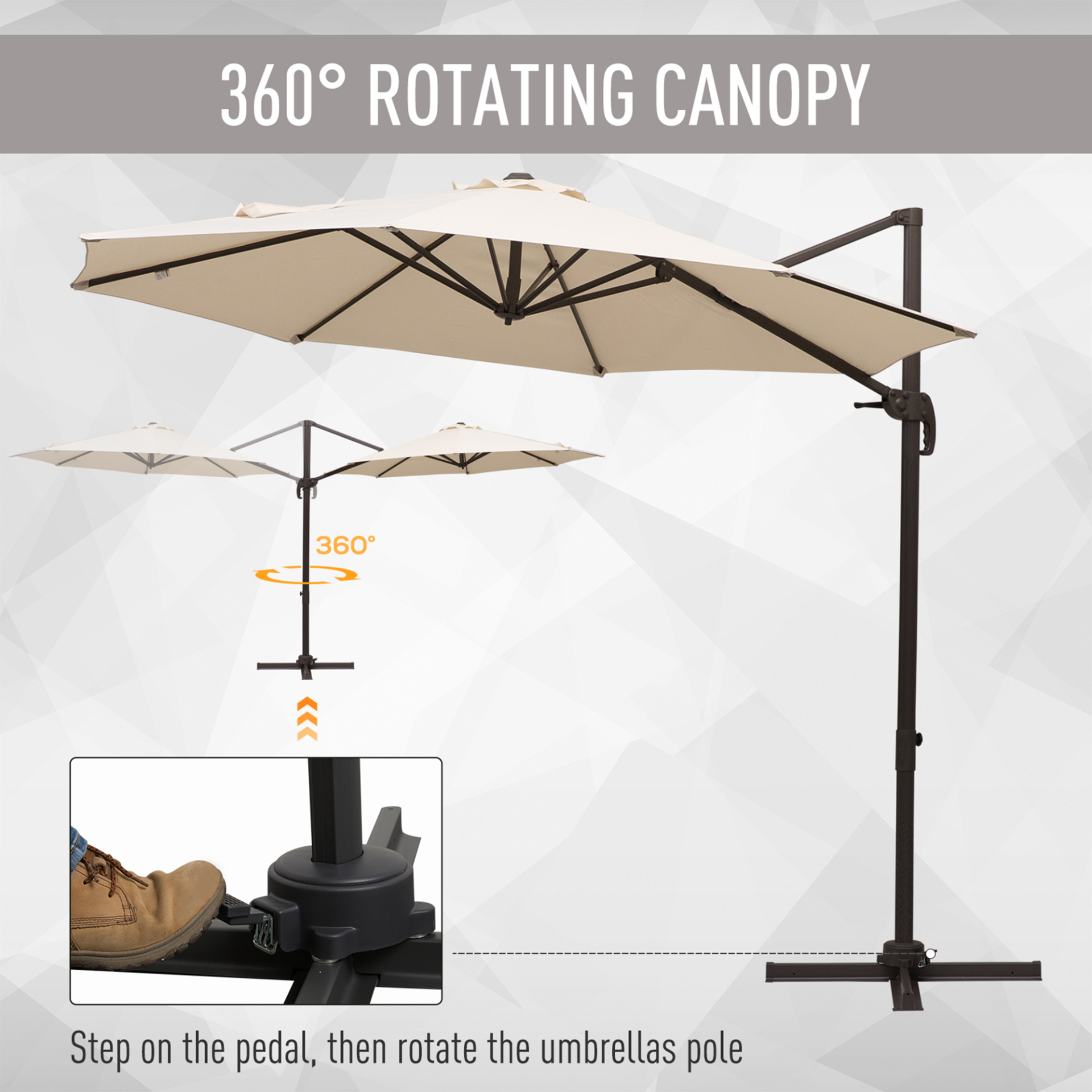 Outsunny 3M Roma Cantilever Umbrella with Cross Base & 360° Rotation - Beige MyLibelula