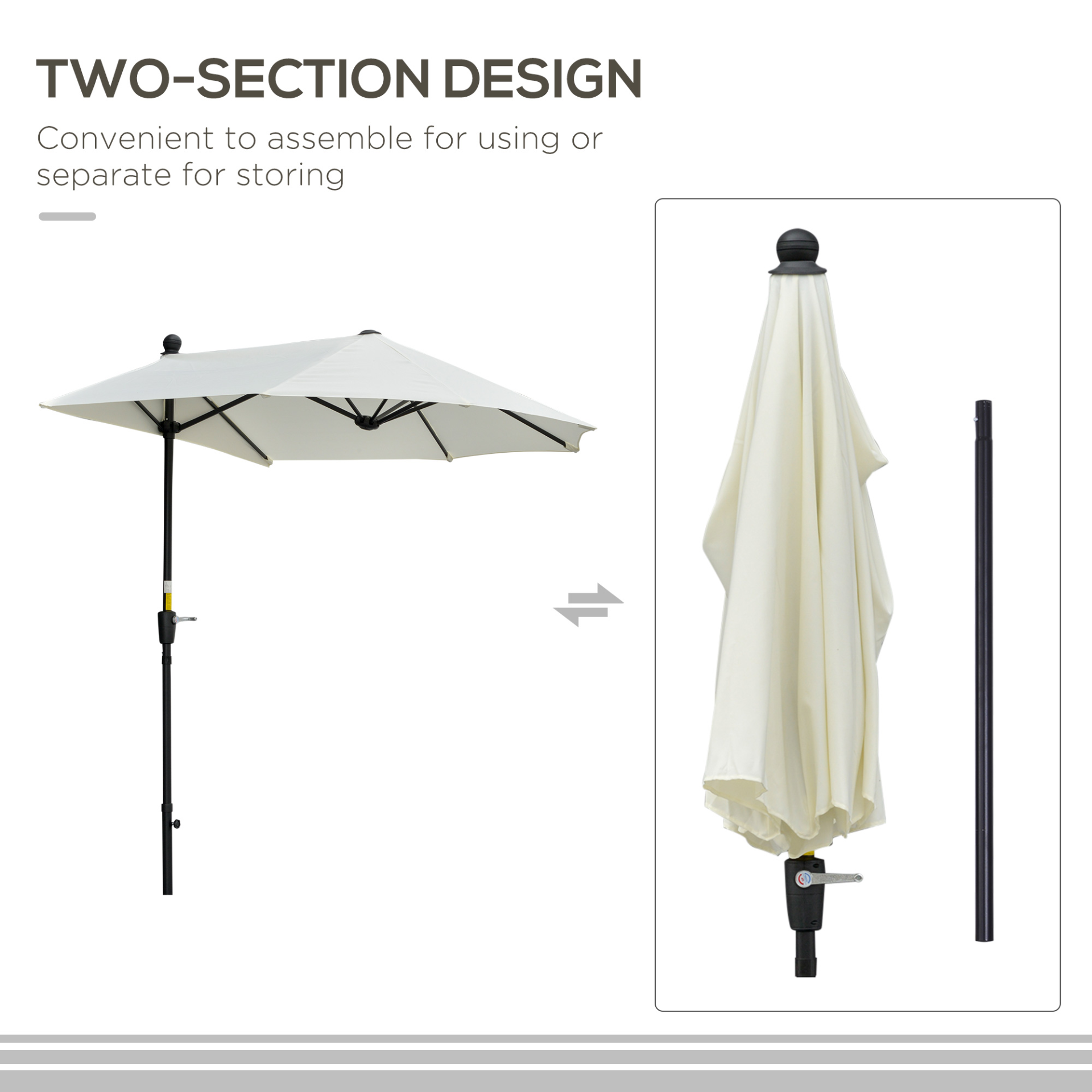 Outsunny 2m Half Parasol Market Umbrella with Crank Handle & Cross Base - Cream White MyLibelula