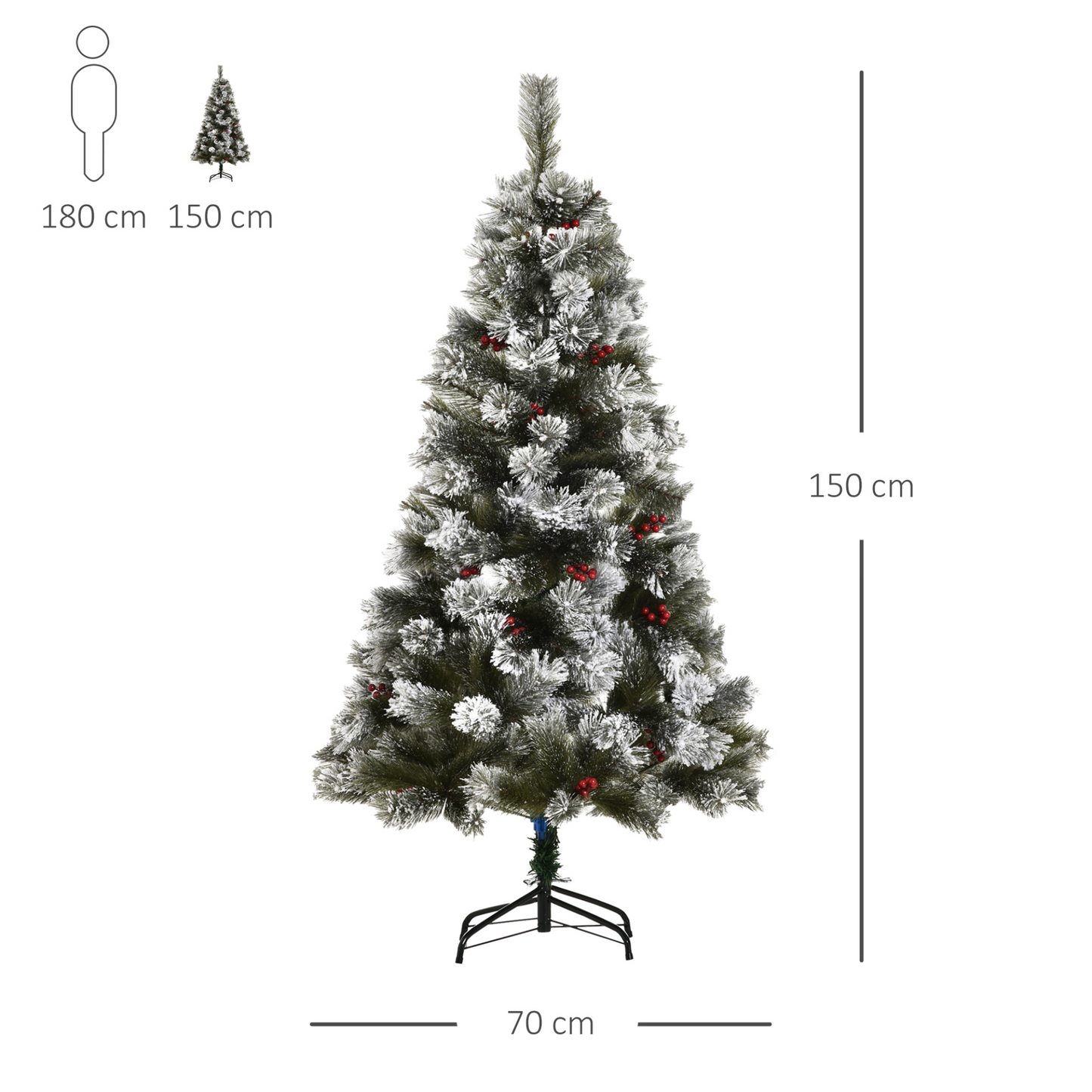 HOMCOM 5FT Artificial Christmas Tree with Berries & Metal Stand - 184 Tips MyLibelula