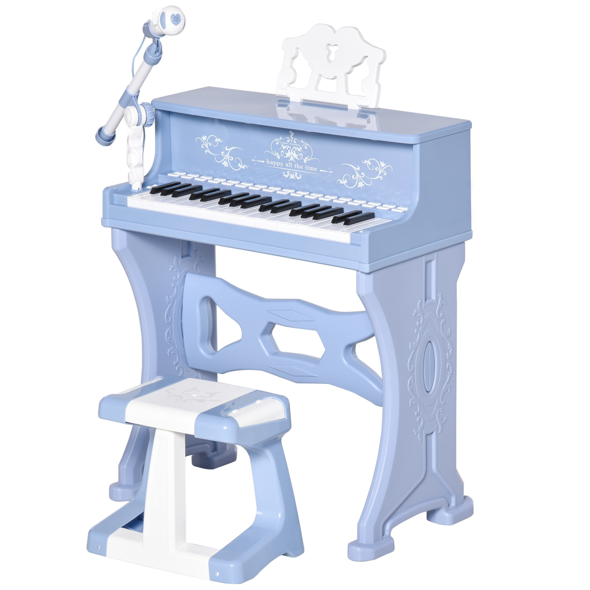 HOMCOM 37 Keys Kids Piano Mini Electronic Keyboard - Educational Musical Toy w/Stool, Microphone & Music Stand (Blue) MyLibelula