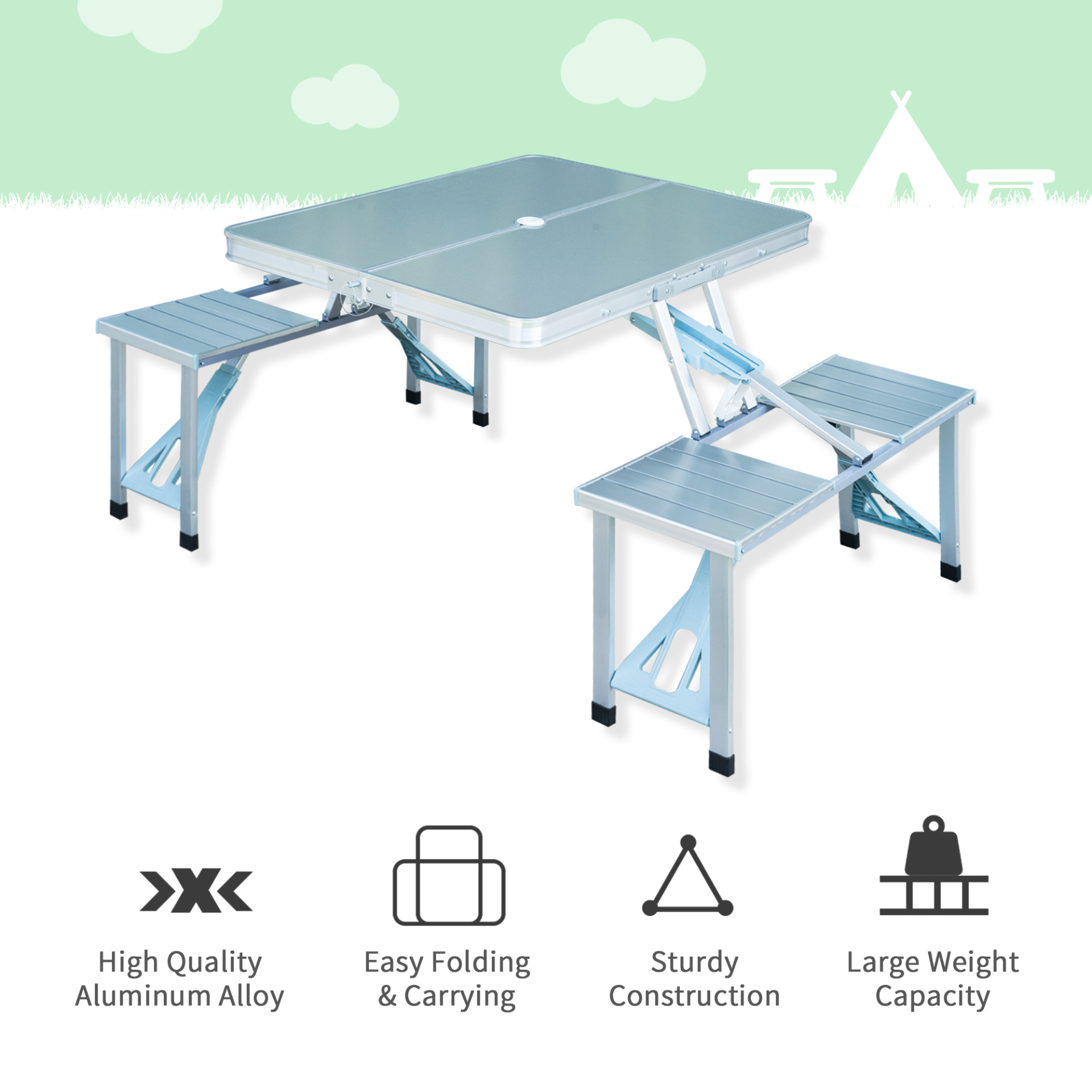 Outsunny Portable Folding Camping Picnic Table & Chair Set - Aluminum & MDF, Perfect for Outdoor Garden BBQ MyLibelula