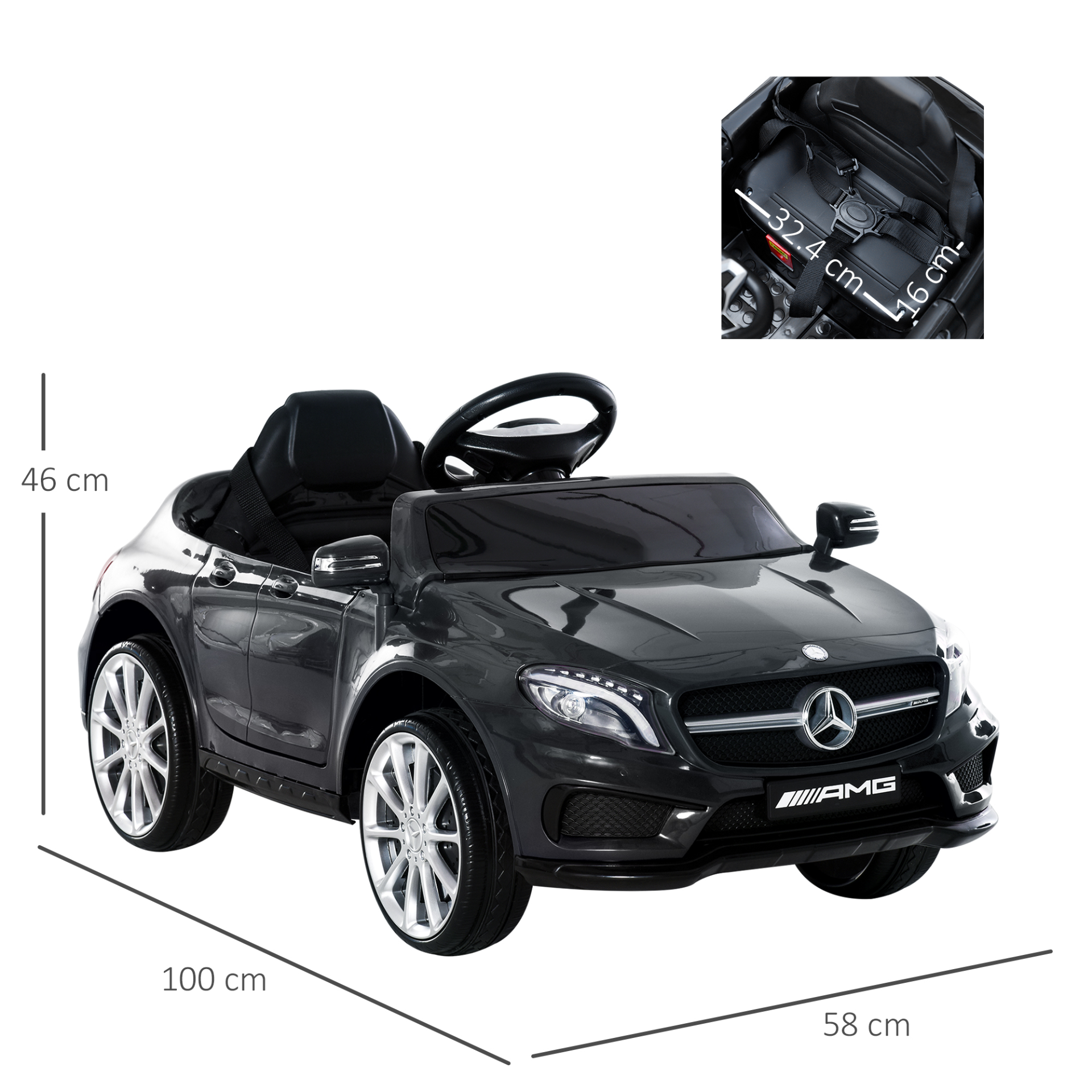 HOMCOM Licensed Mercedes Benz GLA 6V Kids Ride On Car with Music & Remote Control - Black MyLibelula