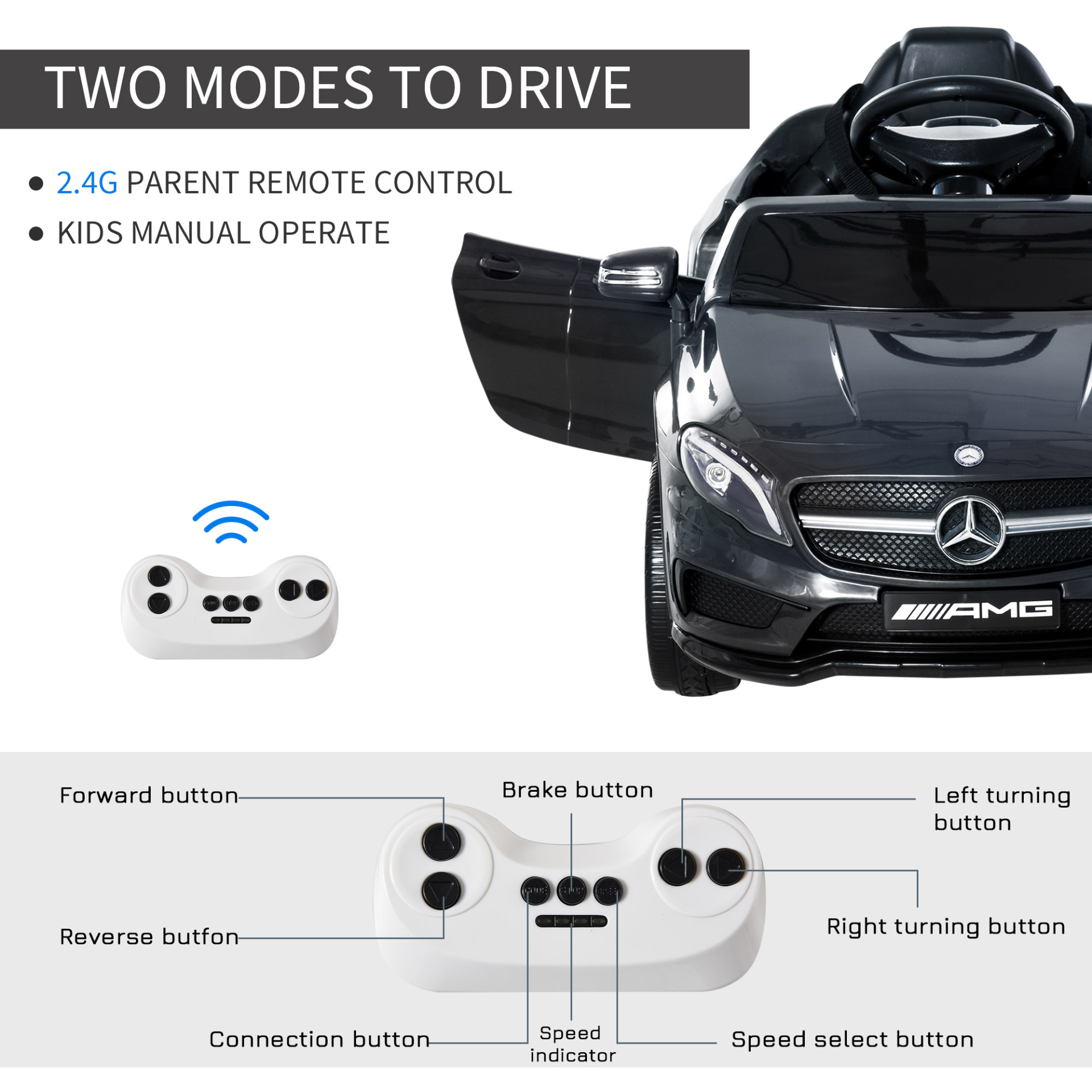 HOMCOM Licensed Mercedes Benz GLA 6V Kids Ride On Car with Music & Remote Control - Black MyLibelula