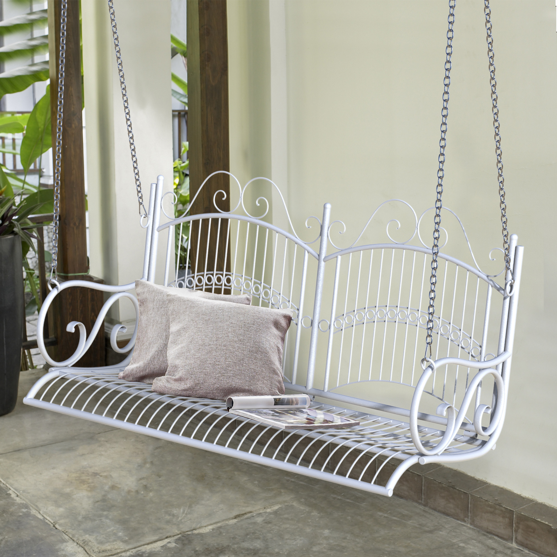 Outsunny Garden Bench Outdoor Metal 2-Seater Swing Chair Hanging Hammock Garden Furniture Balcony White - 118Lx 58W x 57H cm MyLibelula