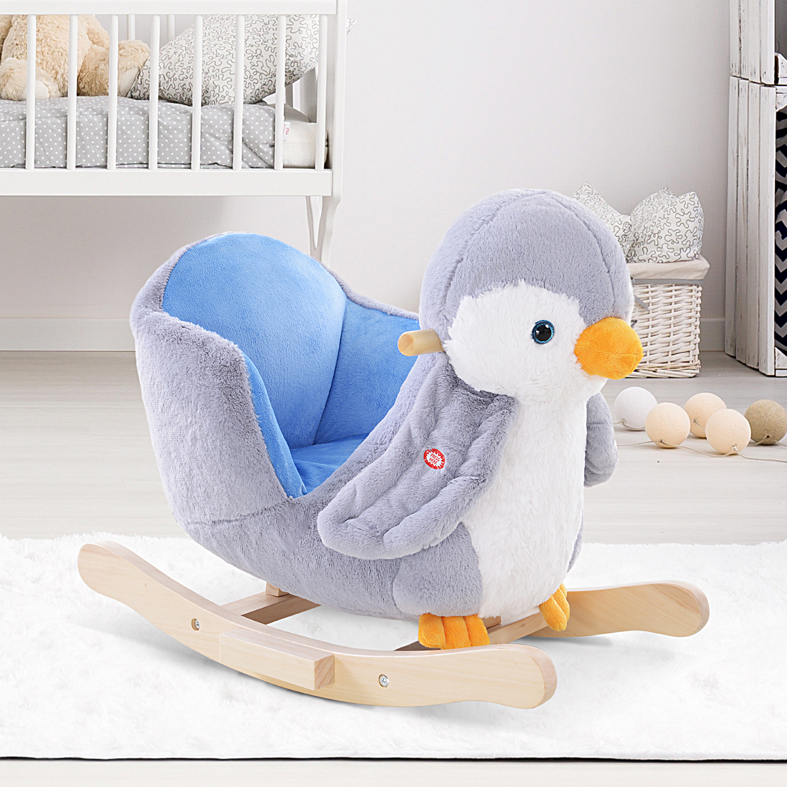 HOMCOM Kids Rocking Horse Penguin - Plush, Musical, 32 Songs - Toddler Rocker MyLibelula