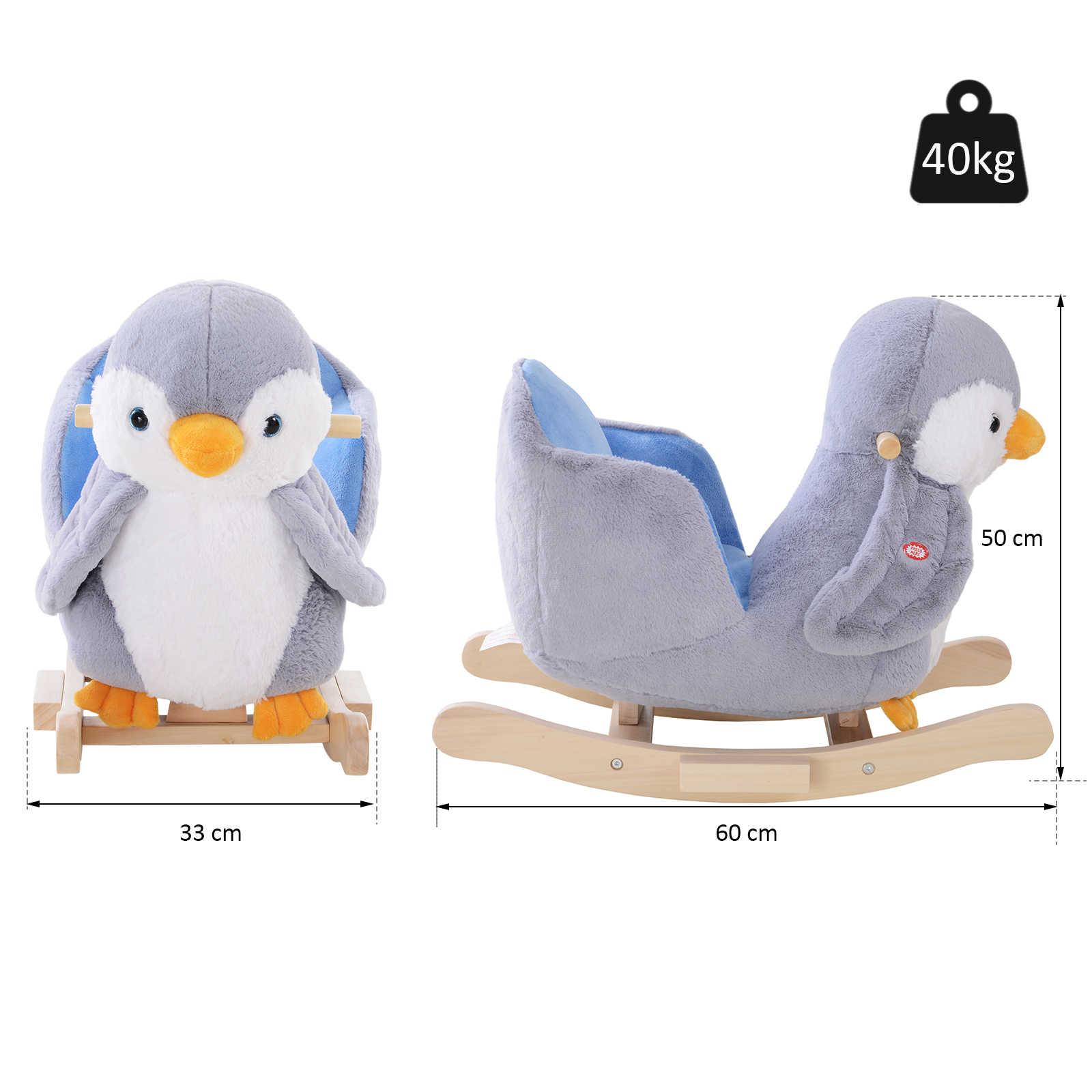 HOMCOM Kids Rocking Horse Penguin - Plush, Musical, 32 Songs - Toddler Rocker MyLibelula