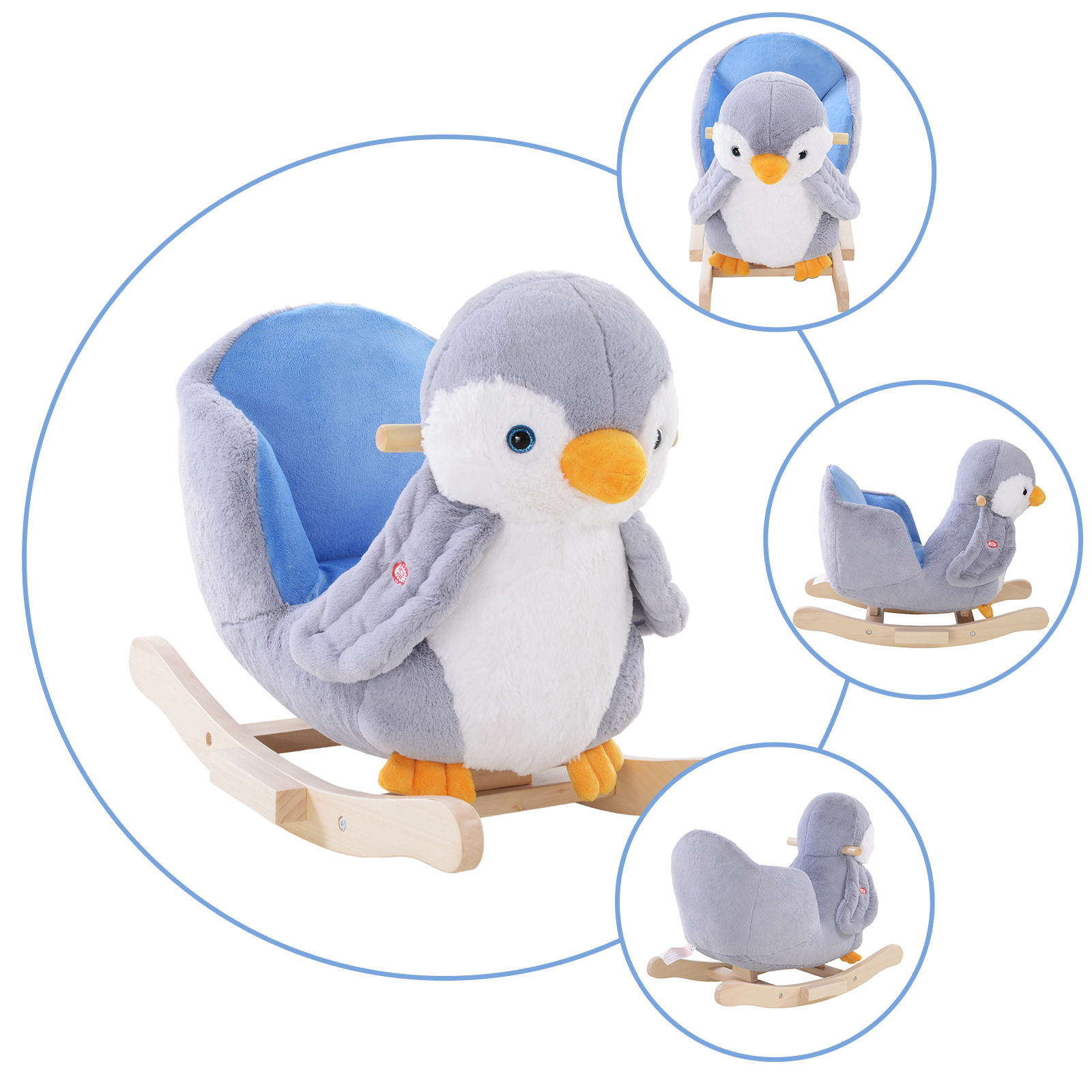 HOMCOM Kids Rocking Horse Penguin - Plush, Musical, 32 Songs - Toddler Rocker MyLibelula