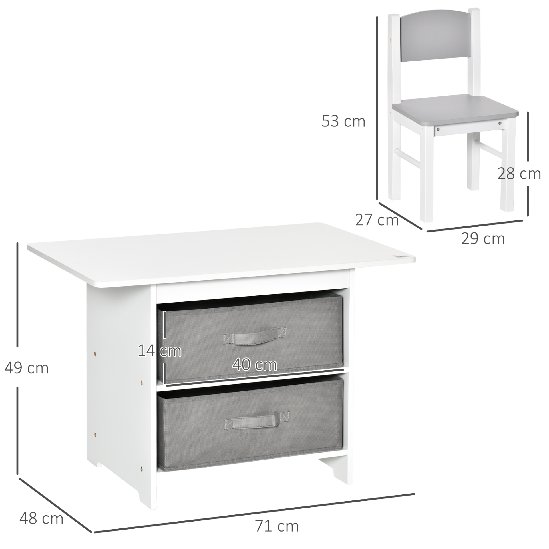 HOMCOM Kids Table & Chairs Set - 3 Pcs Mini Furniture w/ Storage Drawers | Safe Corners | Ideal for Playroom, Bedroom, Dining Room | Ages 2-4 | White MyLibelula