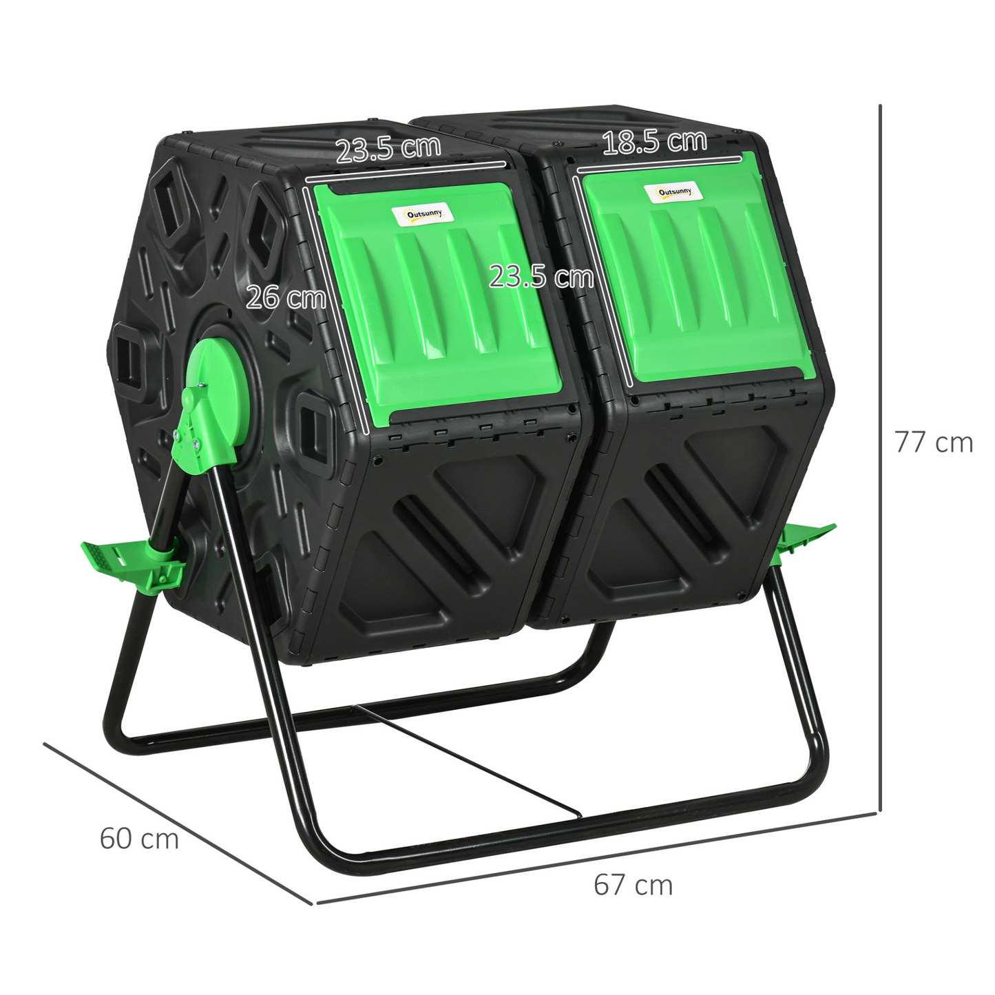 Outsunny Dual Chamber Garden Compost Bin, 130L Rotating Composter, Compost Maker with Ventilation Openings and Steel Legs MyLibelula