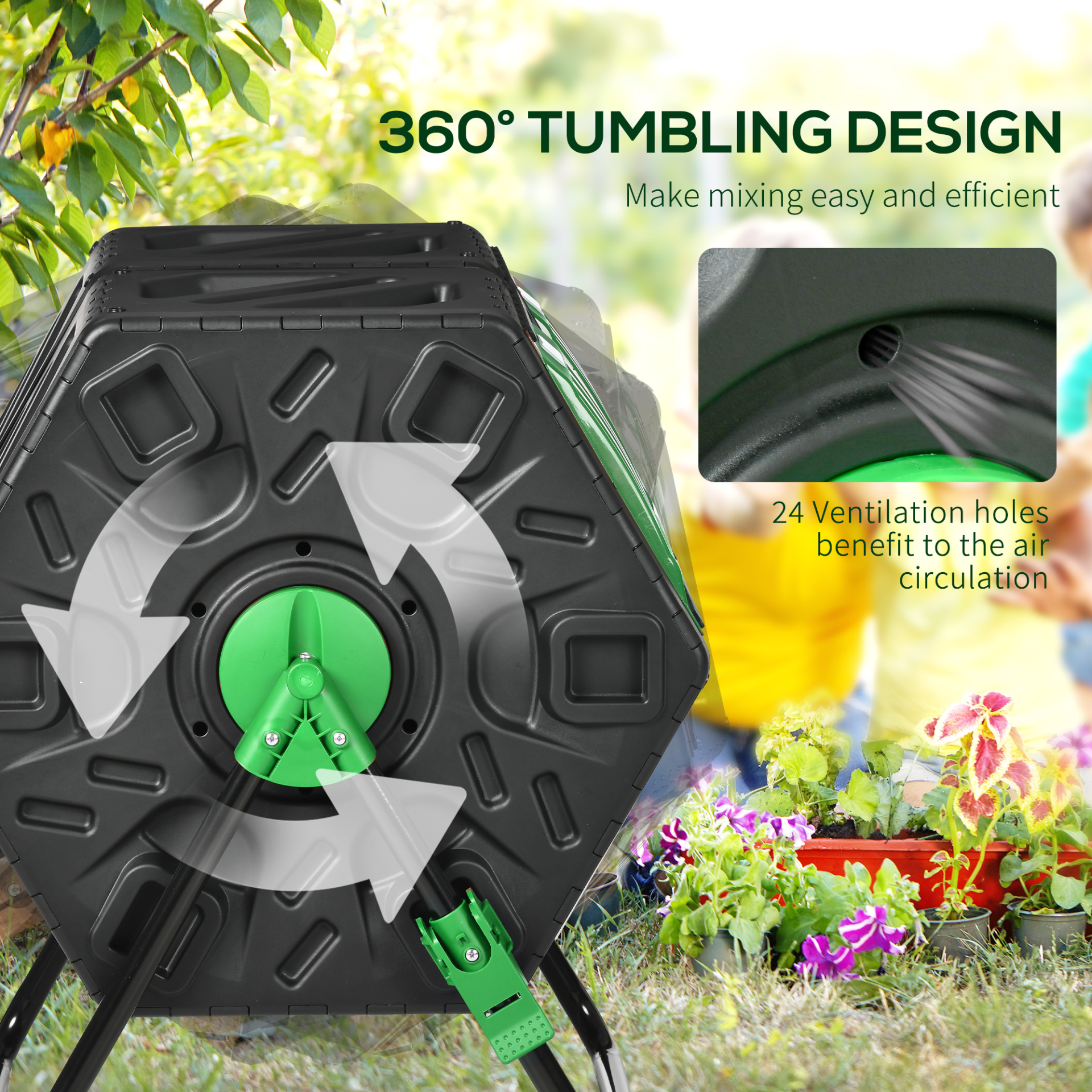 Outsunny Dual Chamber Garden Compost Bin, 130L Rotating Composter, Compost Maker with Ventilation Openings and Steel Legs MyLibelula