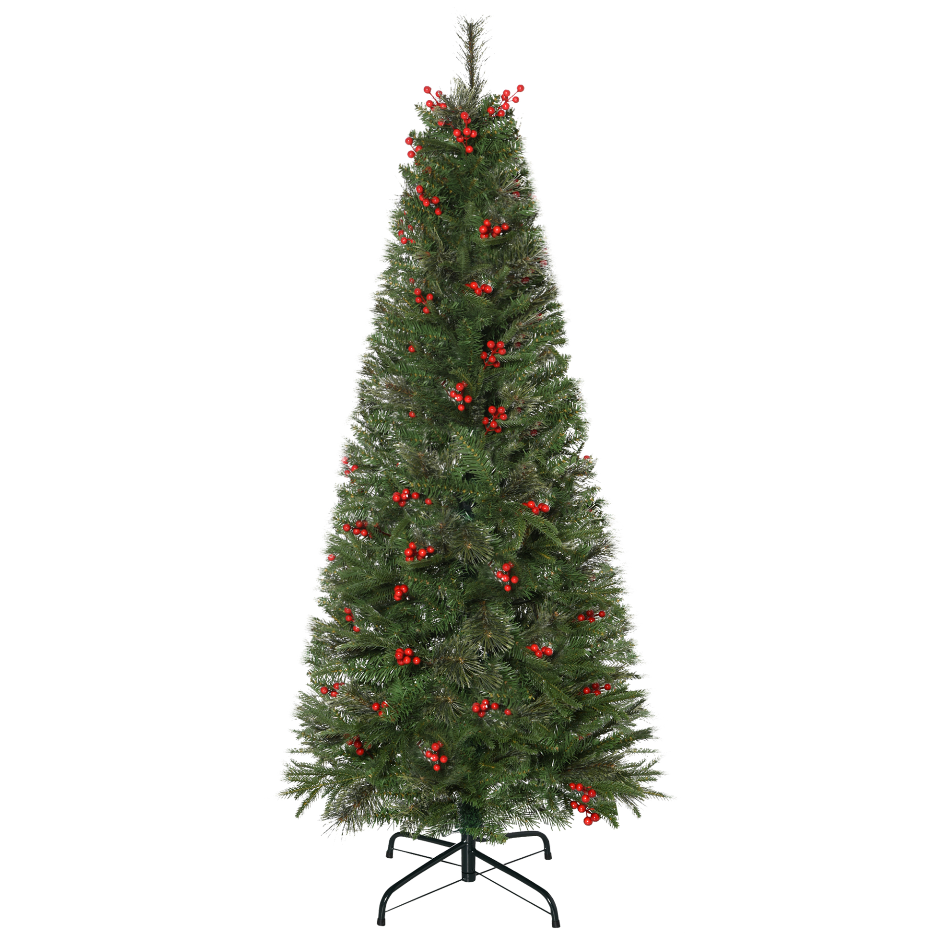 HOMCOM 5ft Pencil Artificial Christmas Tree with Realistic Branches, Red Berries, Auto Open, Green - Ideal for Small Spaces MyLibelula