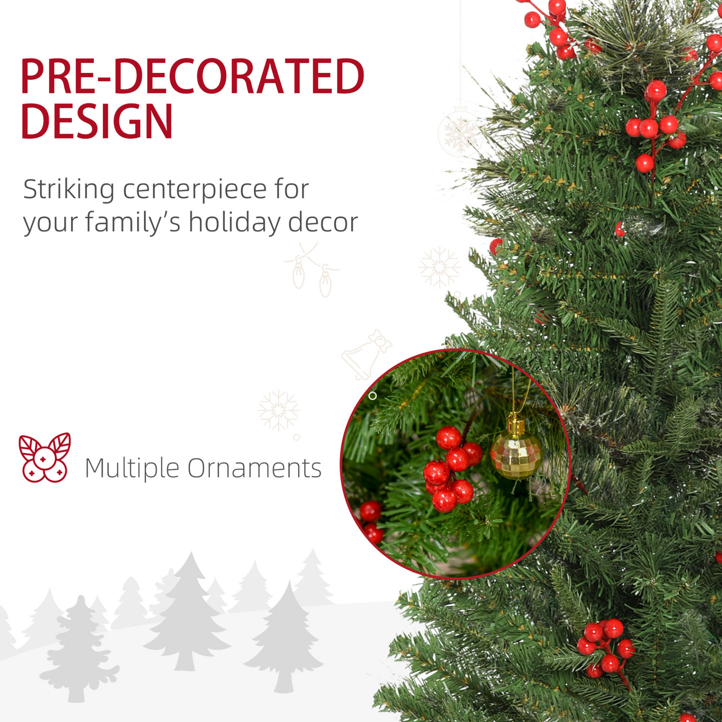 HOMCOM 5ft Pencil Artificial Christmas Tree with Realistic Branches, Red Berries, Auto Open, Green - Ideal for Small Spaces MyLibelula