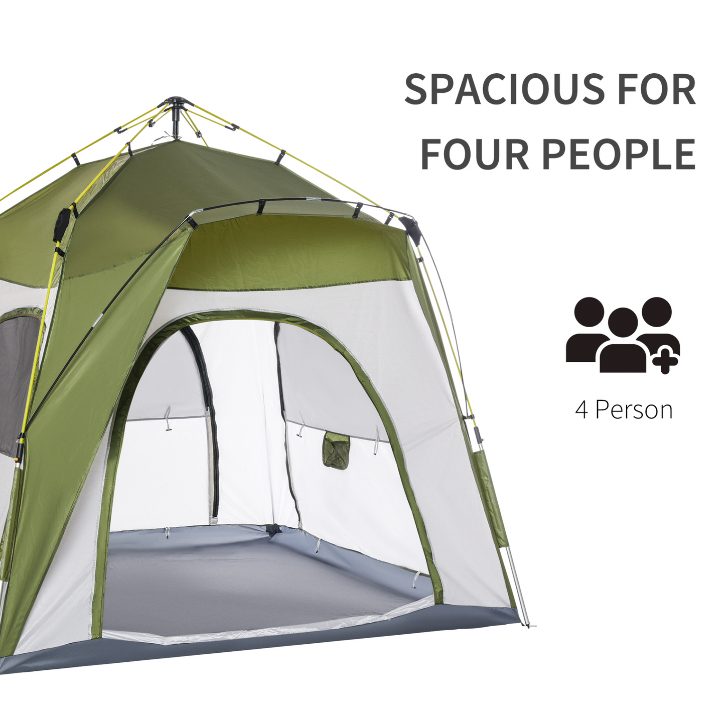 Outsunny 4 Person Pop Up Camping Tent - Portable, Weather-Resistant Dome Shelter, Green MyLibelula