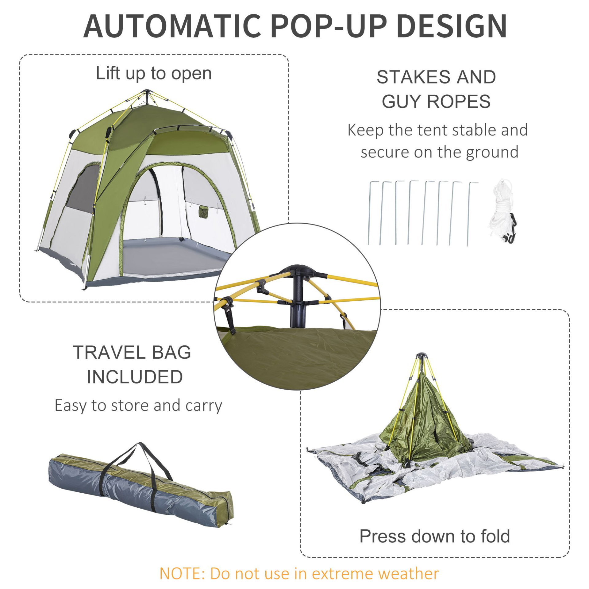 Outsunny 4 Person Pop Up Camping Tent - Portable, Weather-Resistant Dome Shelter, Green MyLibelula