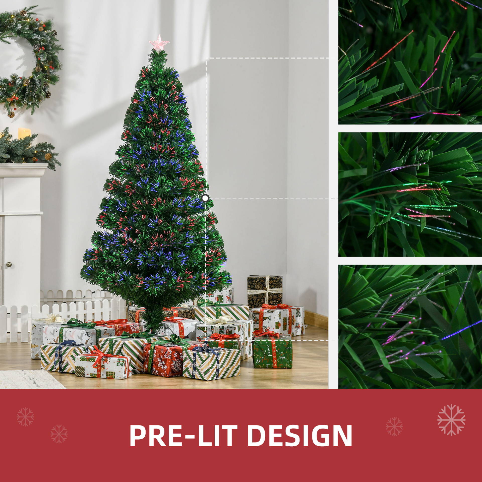 HOMCOM 5FT Pre-Lit Fibre Optic Artificial Christmas Tree with Multi-Colour Lights & Tree Topper MyLibelula