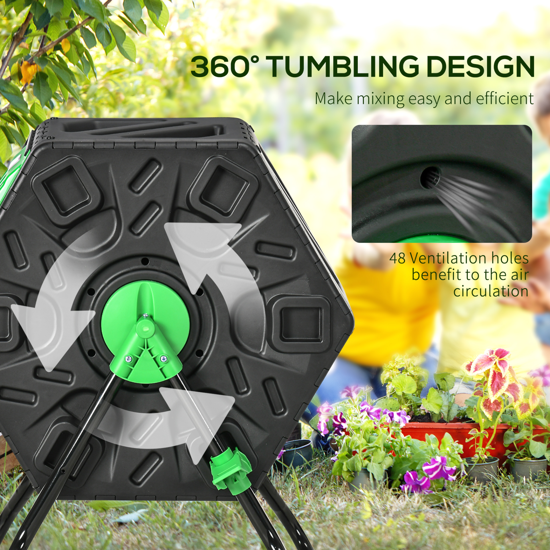 Outsunny 65L Garden Compost Bin, Single Chamber Rotating Composter, Compost Maker with 48 Ventilation Openings and Steel Legs MyLibelula