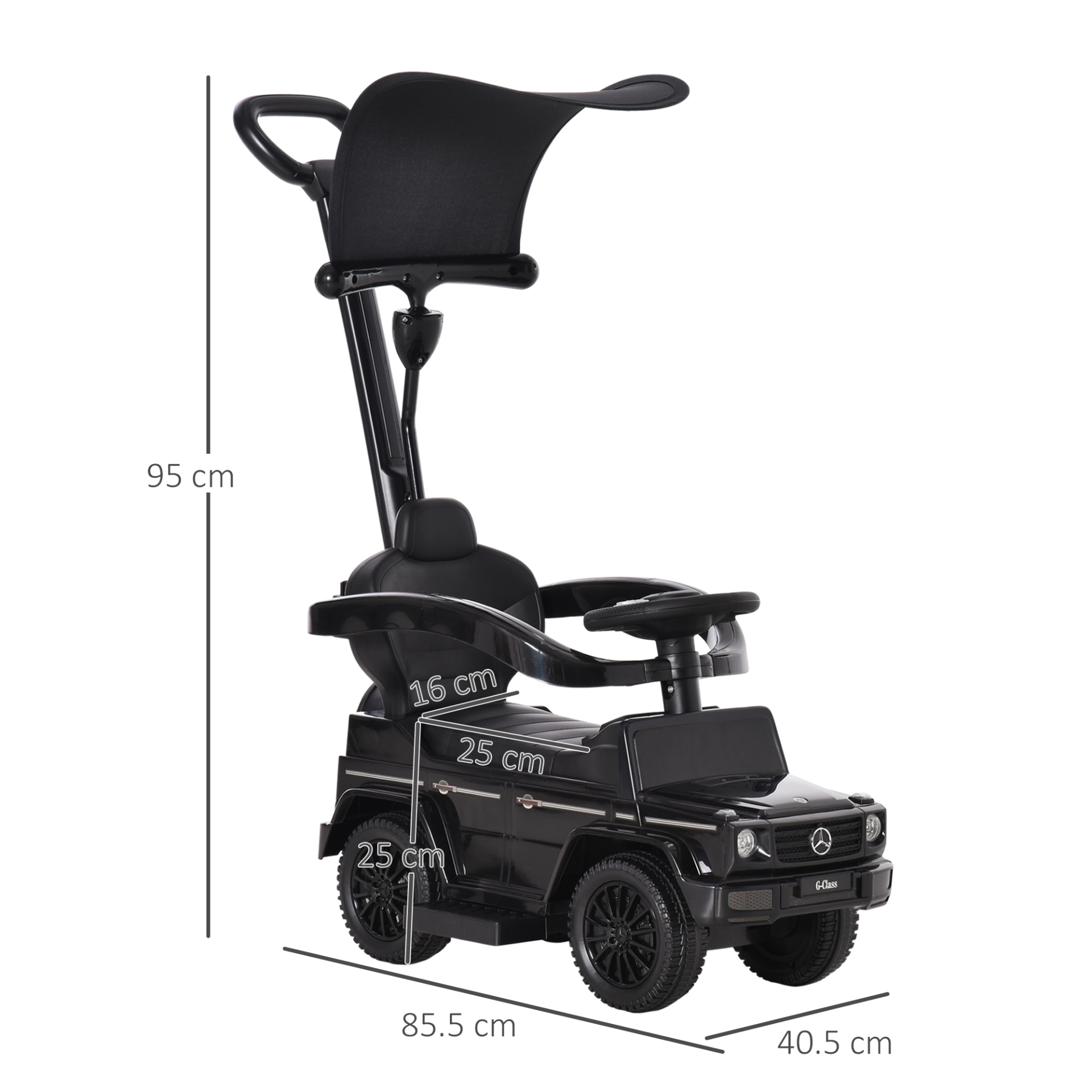 HOMCOM 3 in 1 Kids Ride On Push Car - Mercedes Benz G350, Foot to Floor Slider, Manual, Black MyLibelula