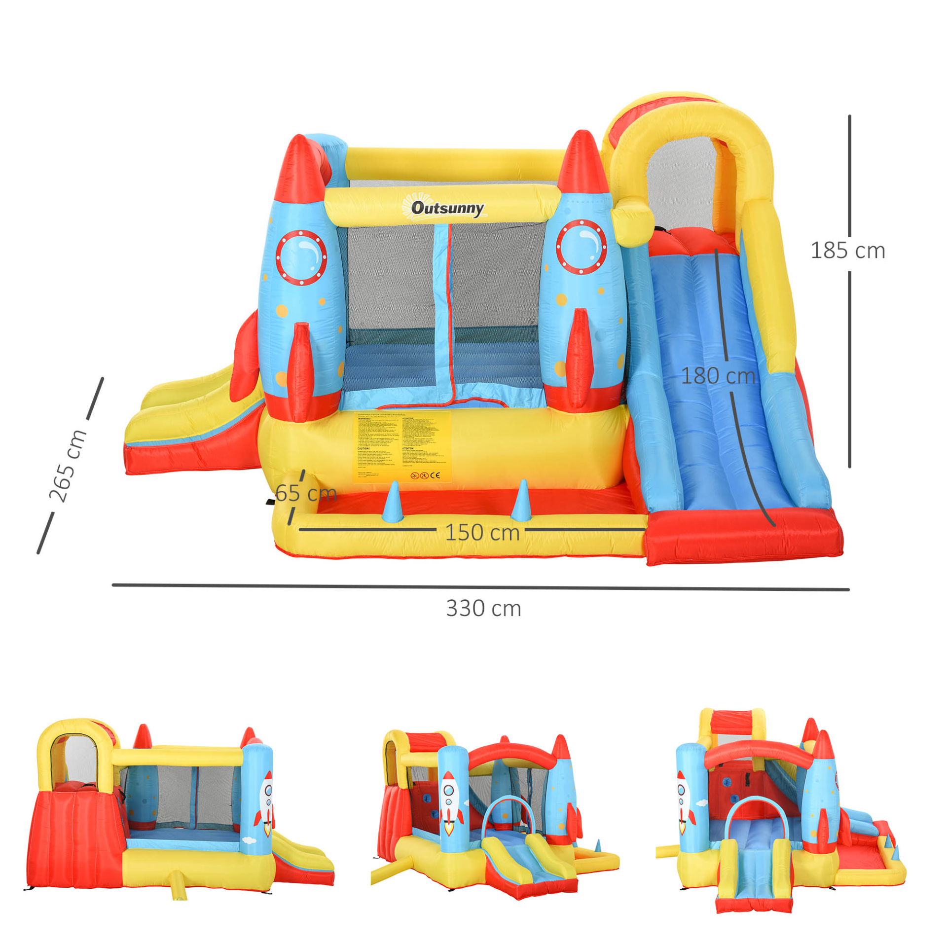 Outsunny Kids Bounce Castle House | 3-in-1 Inflatable Trampoline, Slide & Water Pool | Rocket Design MyLibelula