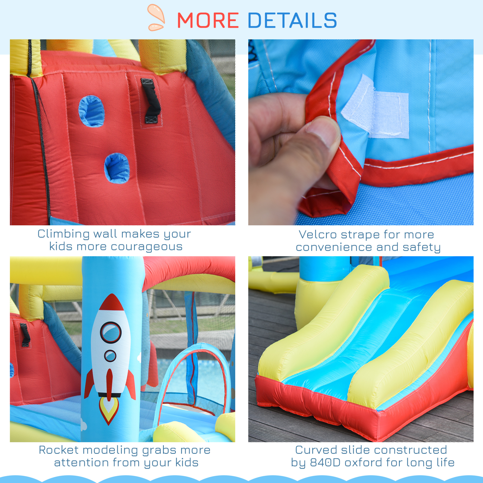 Outsunny Kids Bounce Castle House | 3-in-1 Inflatable Trampoline, Slide & Water Pool | Rocket Design MyLibelula