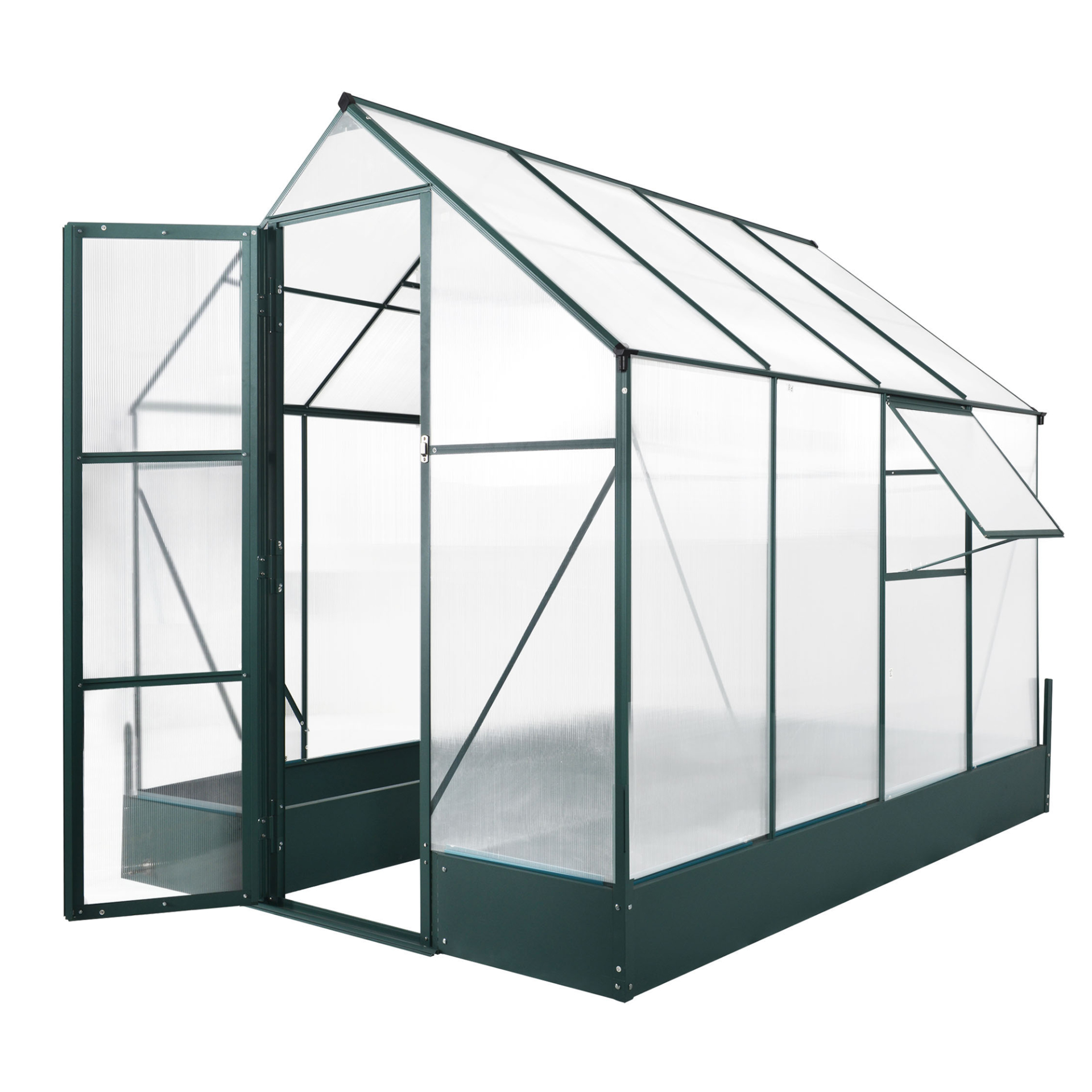 Outsunny Garden Walk-in Aluminium Greenhouse Polycarbonate with Plant Bed ,Temperature Controlled Window, Foundation, 6 x 8ft MyLibelula