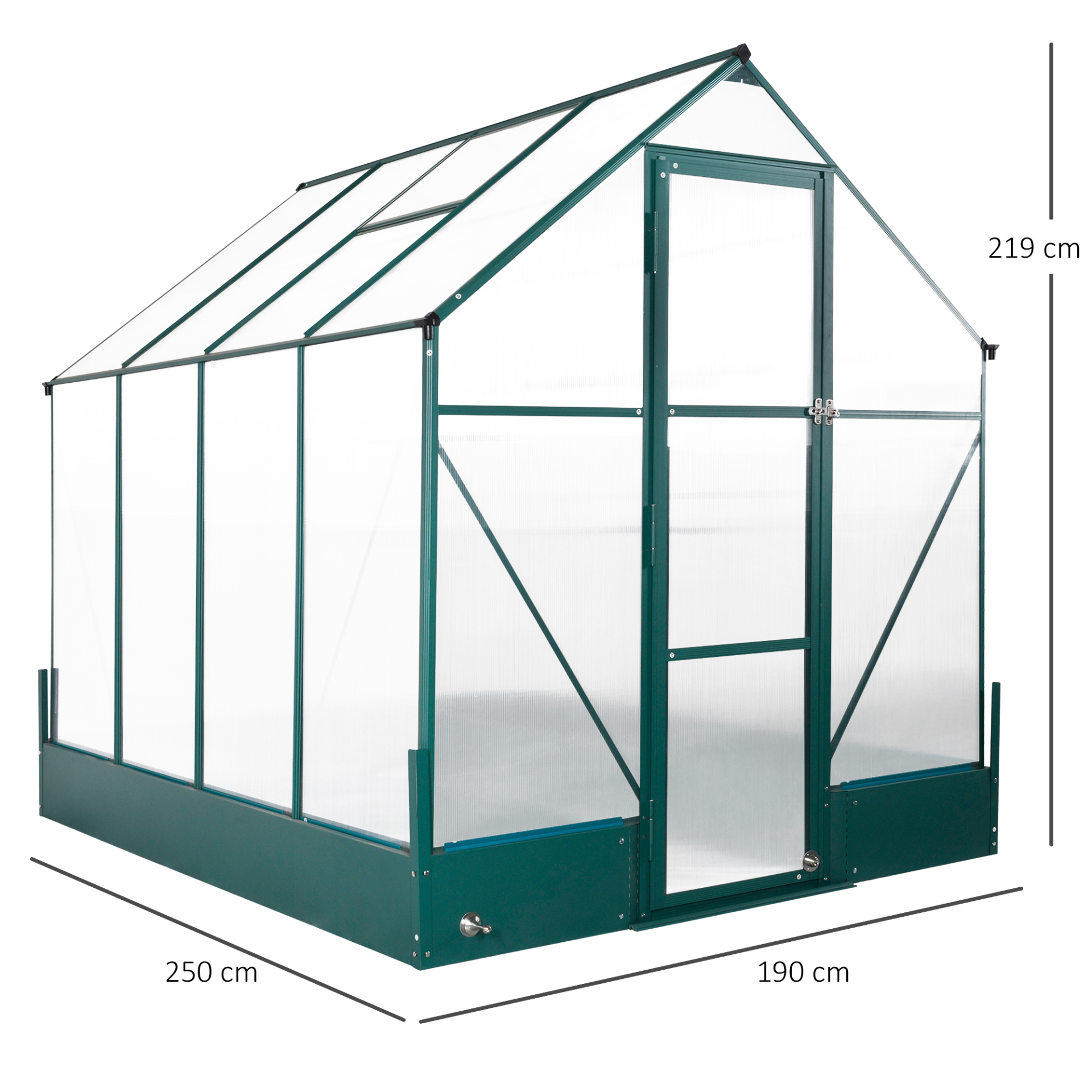 Outsunny Garden Walk-in Aluminium Greenhouse Polycarbonate with Plant Bed ,Temperature Controlled Window, Foundation, 6 x 8ft MyLibelula