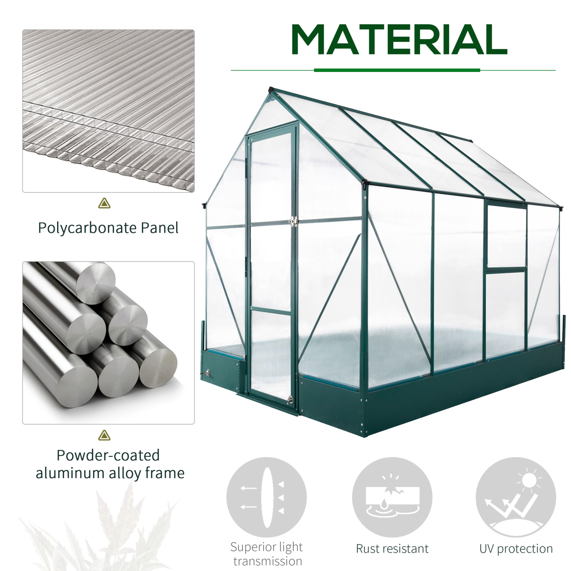 Outsunny Garden Walk-in Aluminium Greenhouse Polycarbonate with Plant Bed ,Temperature Controlled Window, Foundation, 6 x 8ft MyLibelula