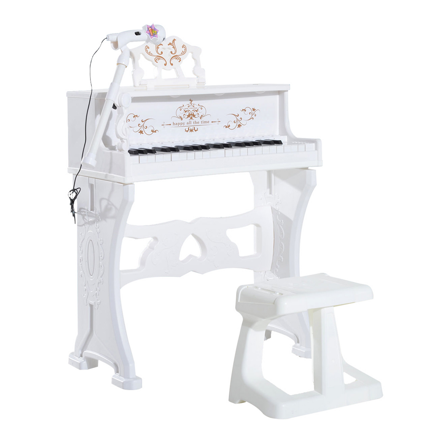 HOMCOM 37-Key Kids Piano Mini Electronic Keyboard with Lights, Stool, Microphone & Music Stand - White MyLibelula