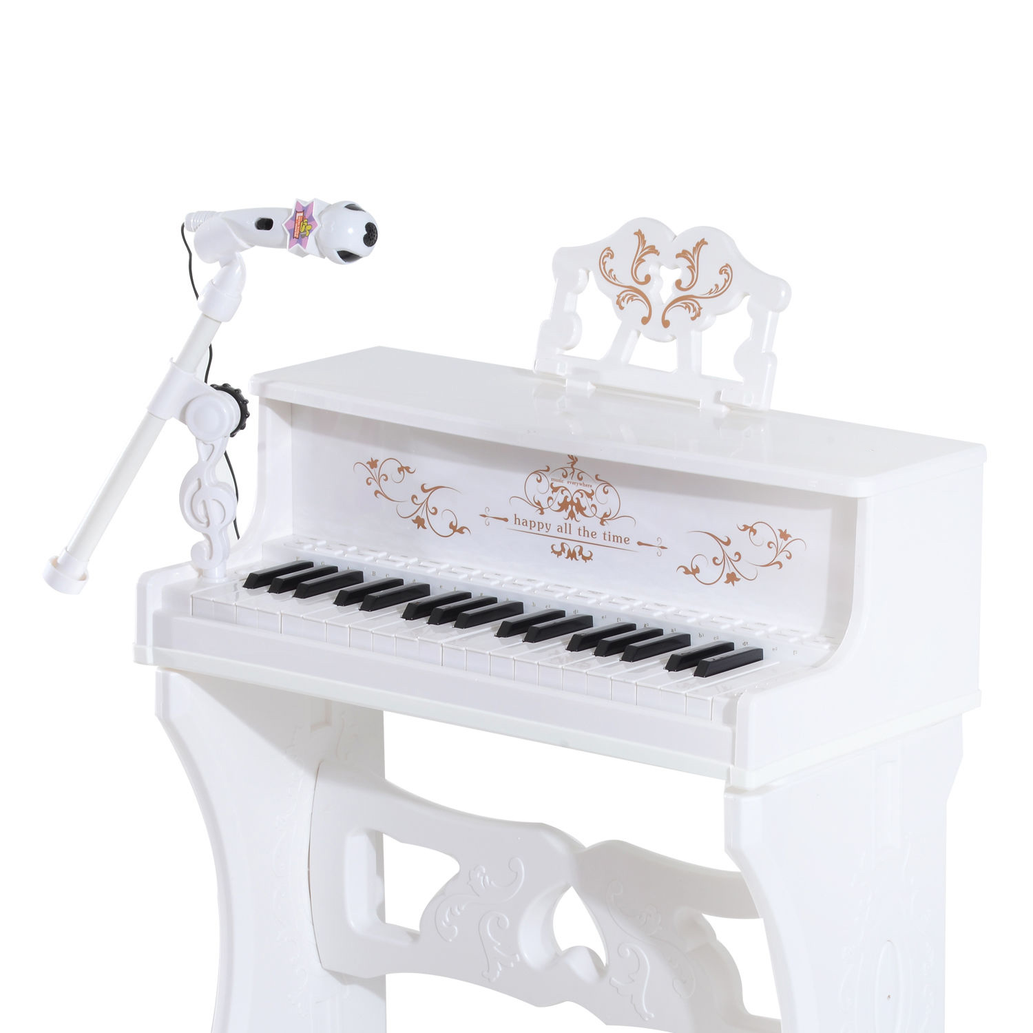 HOMCOM 37-Key Kids Piano Mini Electronic Keyboard with Lights, Stool, Microphone & Music Stand - White MyLibelula