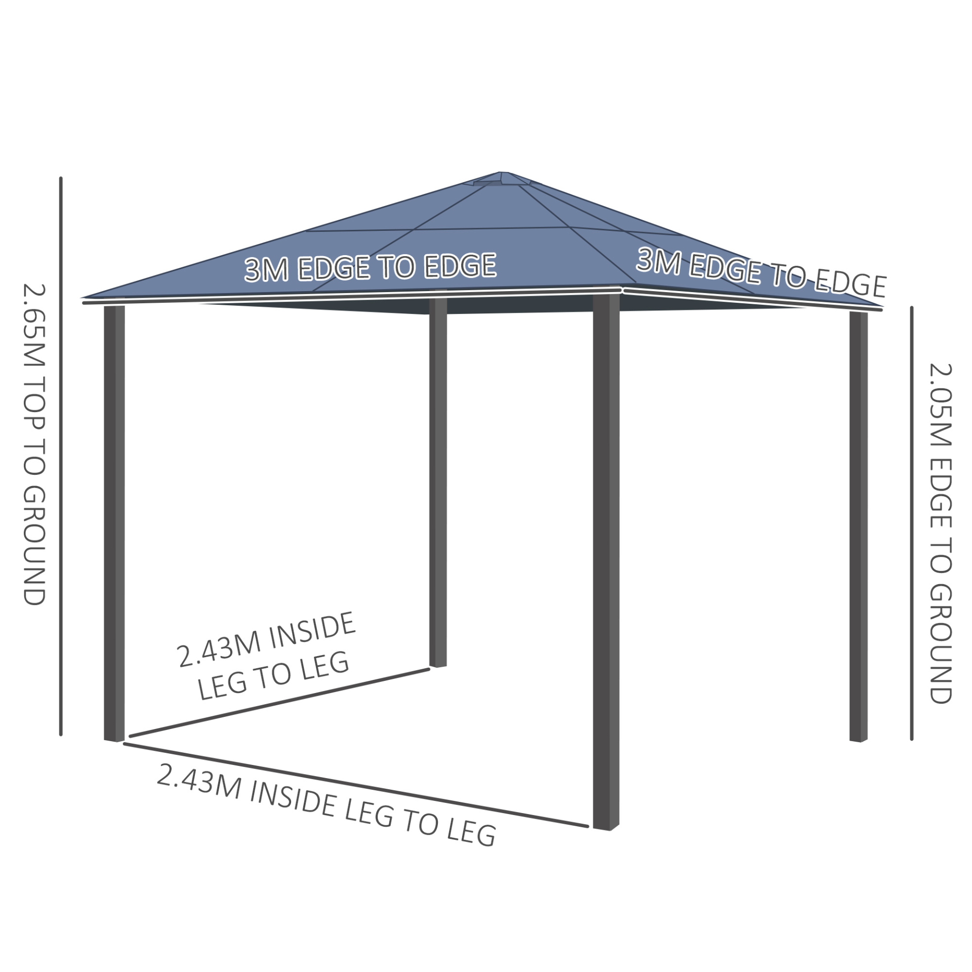 Outsunny 3 x 3m Hardtop Garden Gazebo with UV Resistant Polycarbonate Roof, Aluminium Frame, Mosquito Netting, and Curtains MyLibelula