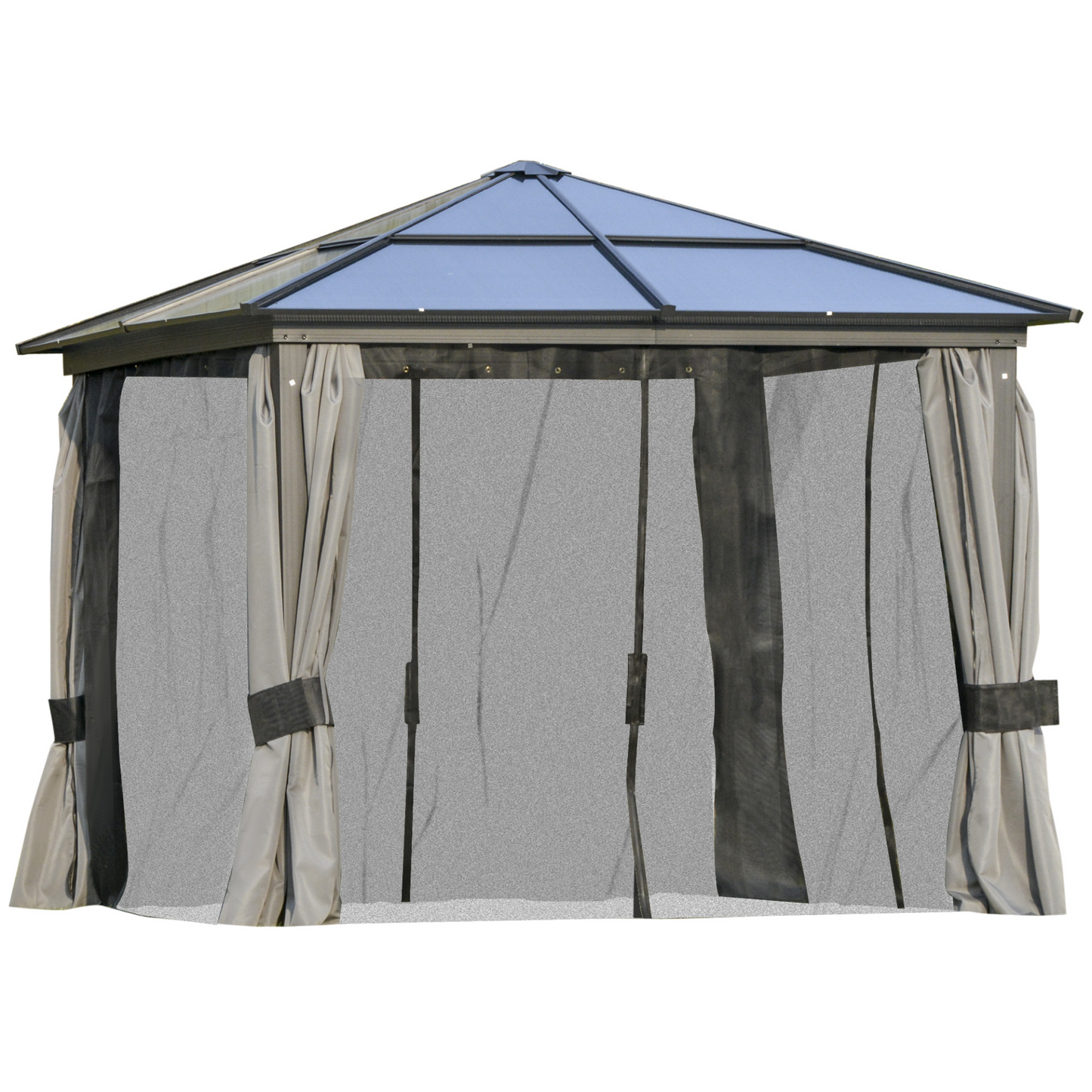 Outsunny 3 x 3m Hardtop Garden Gazebo with UV Resistant Polycarbonate Roof, Aluminium Frame, Mosquito Netting, and Curtains MyLibelula