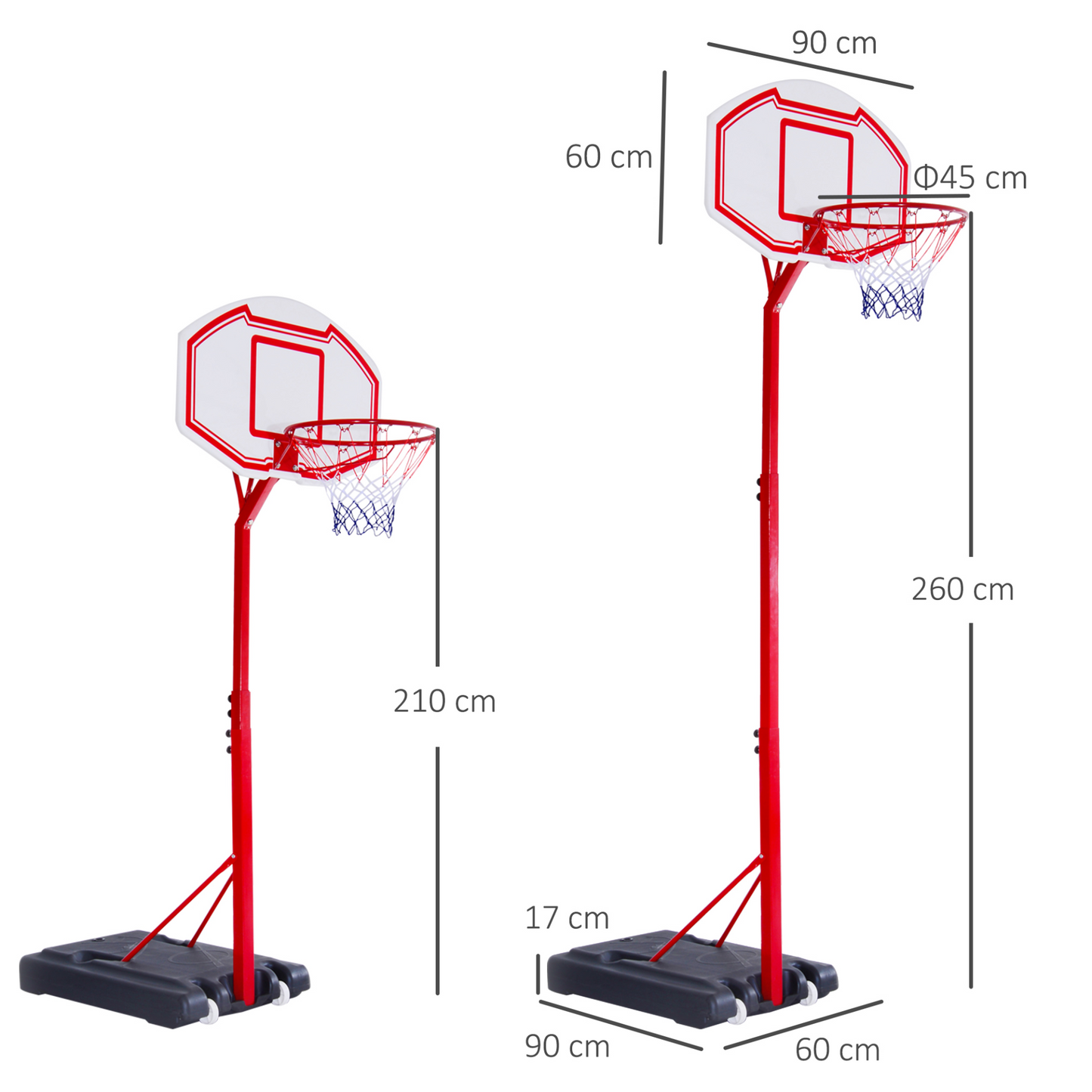 HOMCOM Portable Basketball Hoop Stand | Height Adjustable 210-260cm with Wheels | Perfect for Kids & Adults MyLibelula