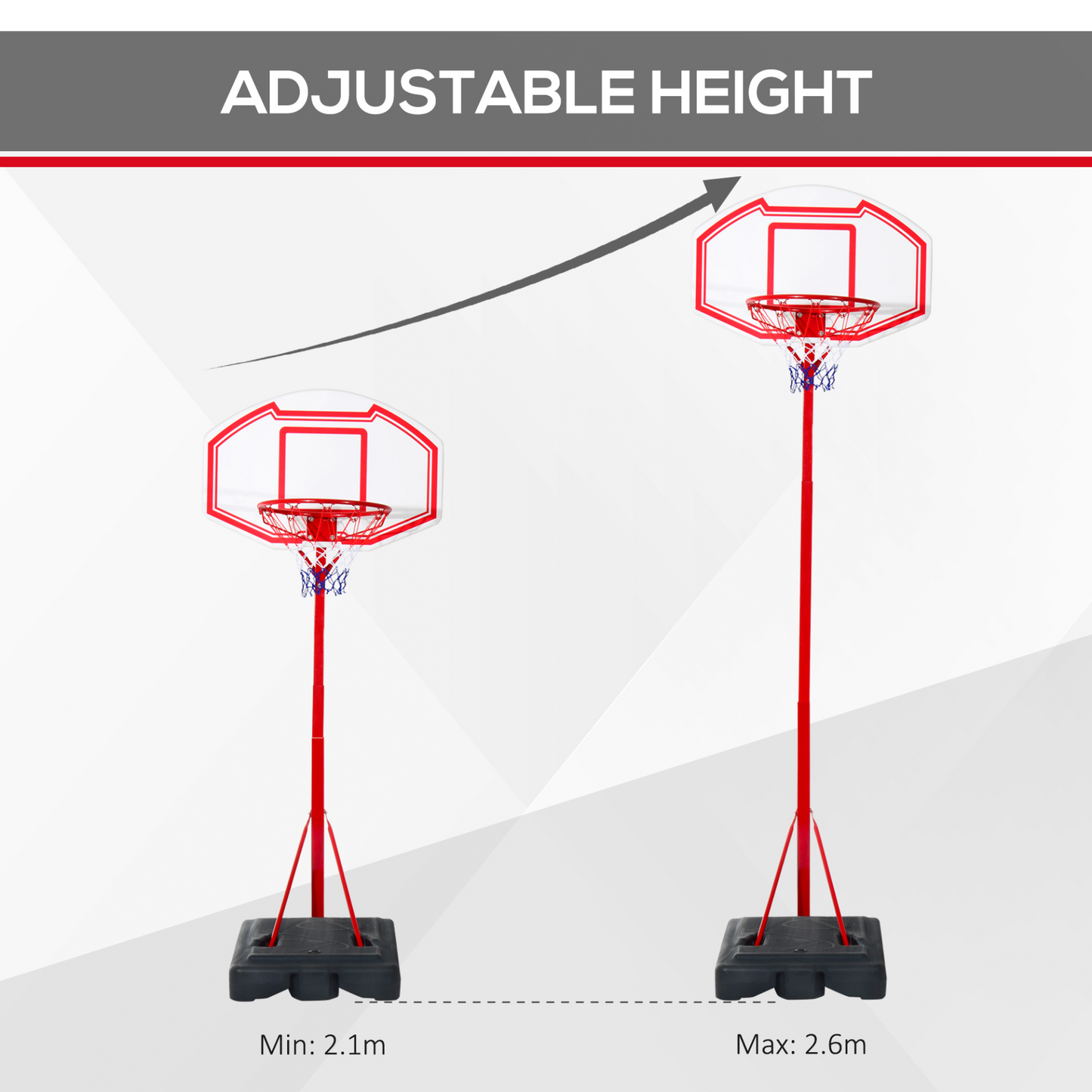 HOMCOM Portable Basketball Hoop Stand | Height Adjustable 210-260cm with Wheels | Perfect for Kids & Adults MyLibelula