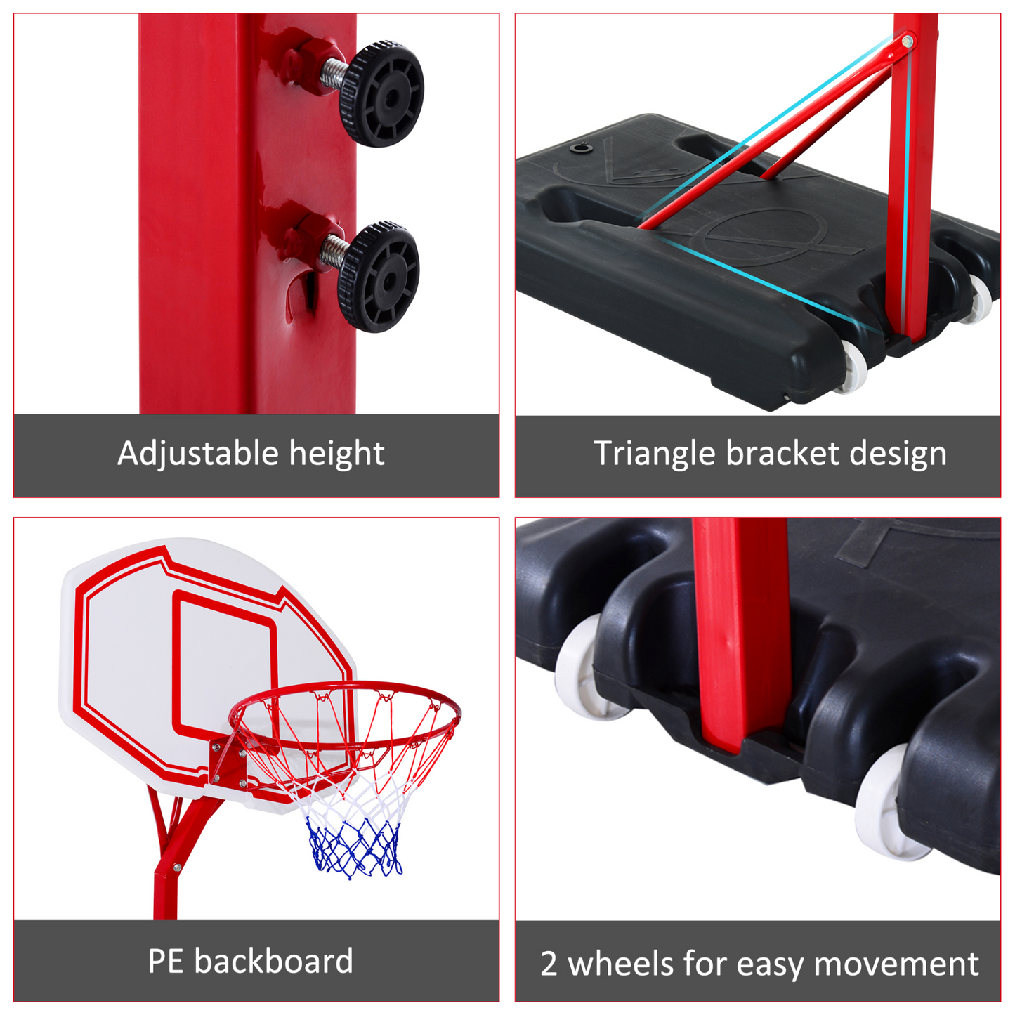 HOMCOM Portable Basketball Hoop Stand | Height Adjustable 210-260cm with Wheels | Perfect for Kids & Adults MyLibelula