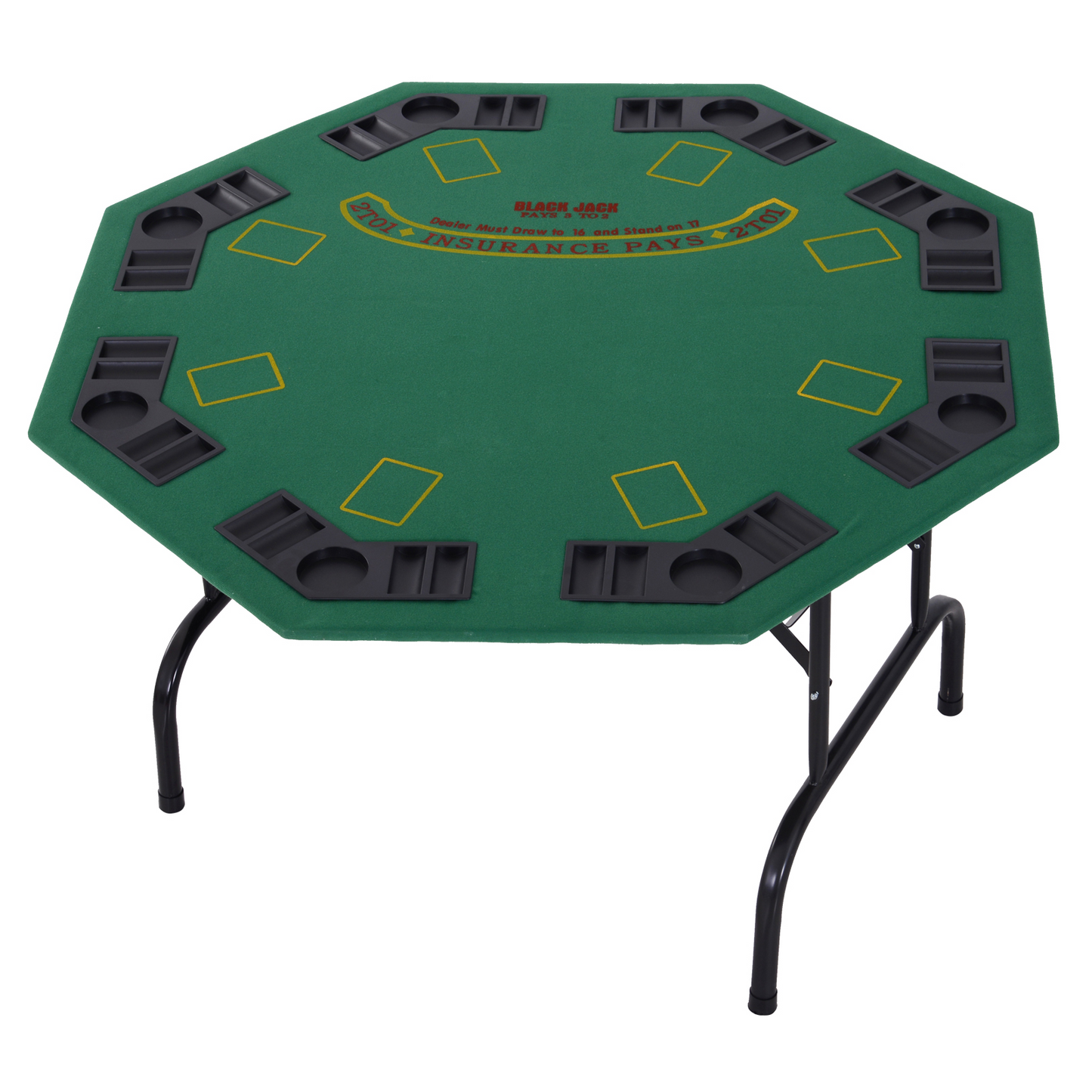 HOMCOM 8 Player Folding Poker Table with Chip Cup Holder, Steel Base & Felt Top - Green Octagon Blackjack Casino MyLibelula