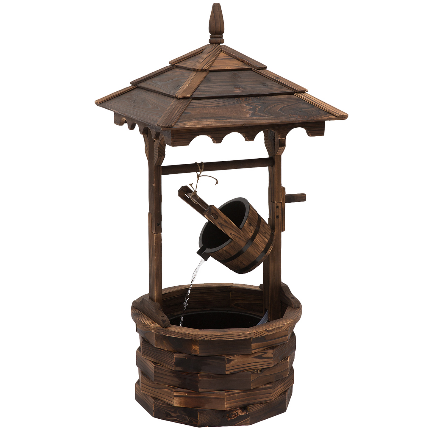 Outsunny Wooden Garden Wishing Well Fountain - Rustic Wood Waterfall with Pump for Outdoor Decor MyLibelula