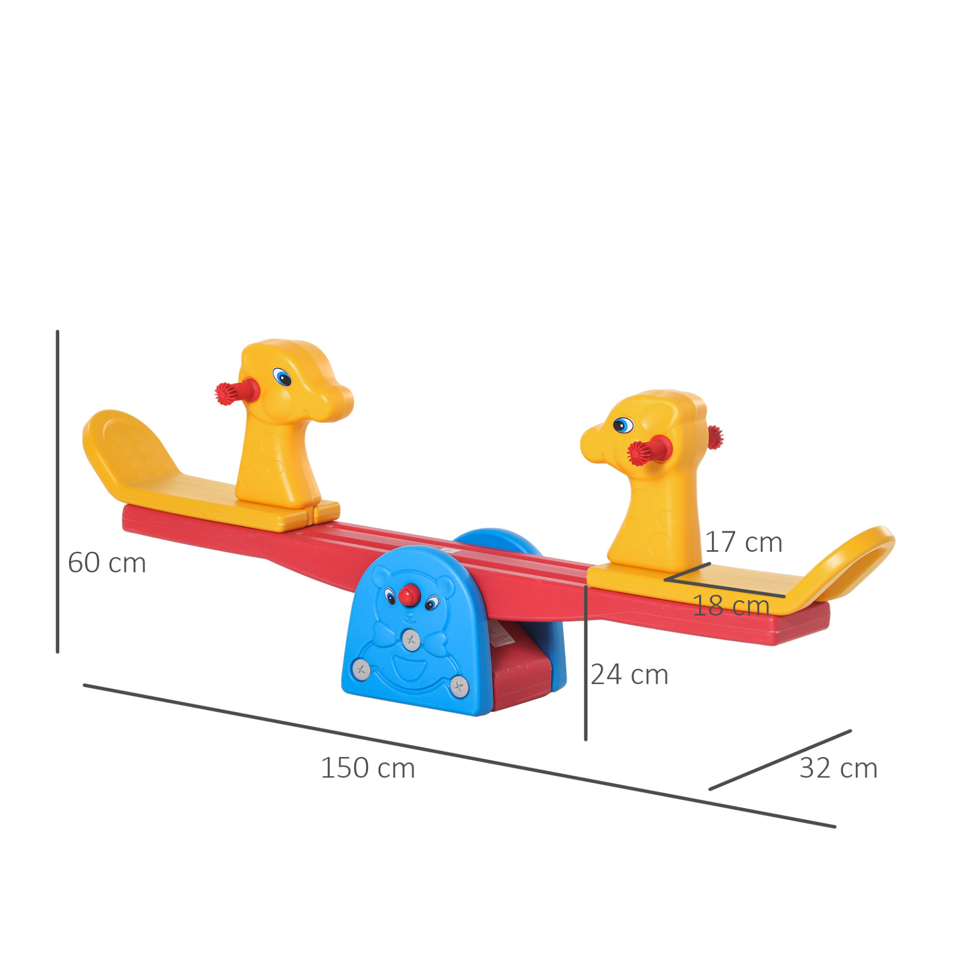 HOMCOM Kids Seesaw Teeter Totter 2 Seats with Easy-Grip Handles | Safe Indoor & Outdoor Play Equipment | Multicolor | Ages 1-4 MyLibelula