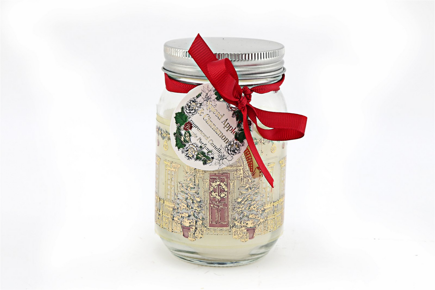 Christmas Traditional Home Candle Jar - Gold & Cream | Spiced Apple & Cinnamon Scent MyLibelula