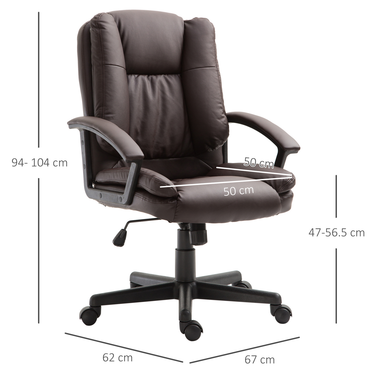 HOMCOM Swivel Executive Office Chair | Mid Back Faux Leather Desk Chair, Ergonomic, Double-Tier Padding, Adjustable Height, 360° Mobility, Brown MyLibelula