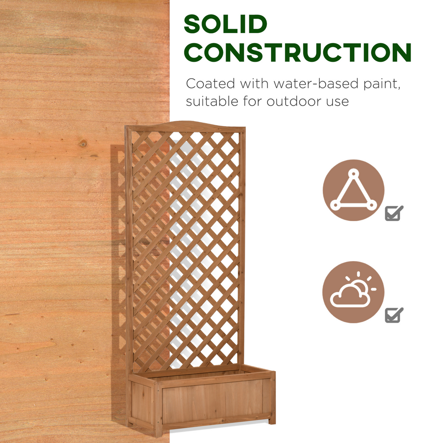 Outsunny 53L Wooden Planter Box with Trellis - Free Standing Raised Garden Bed for Climbing Plants, 76cm x 36cm x 170cm, Brown MyLibelula