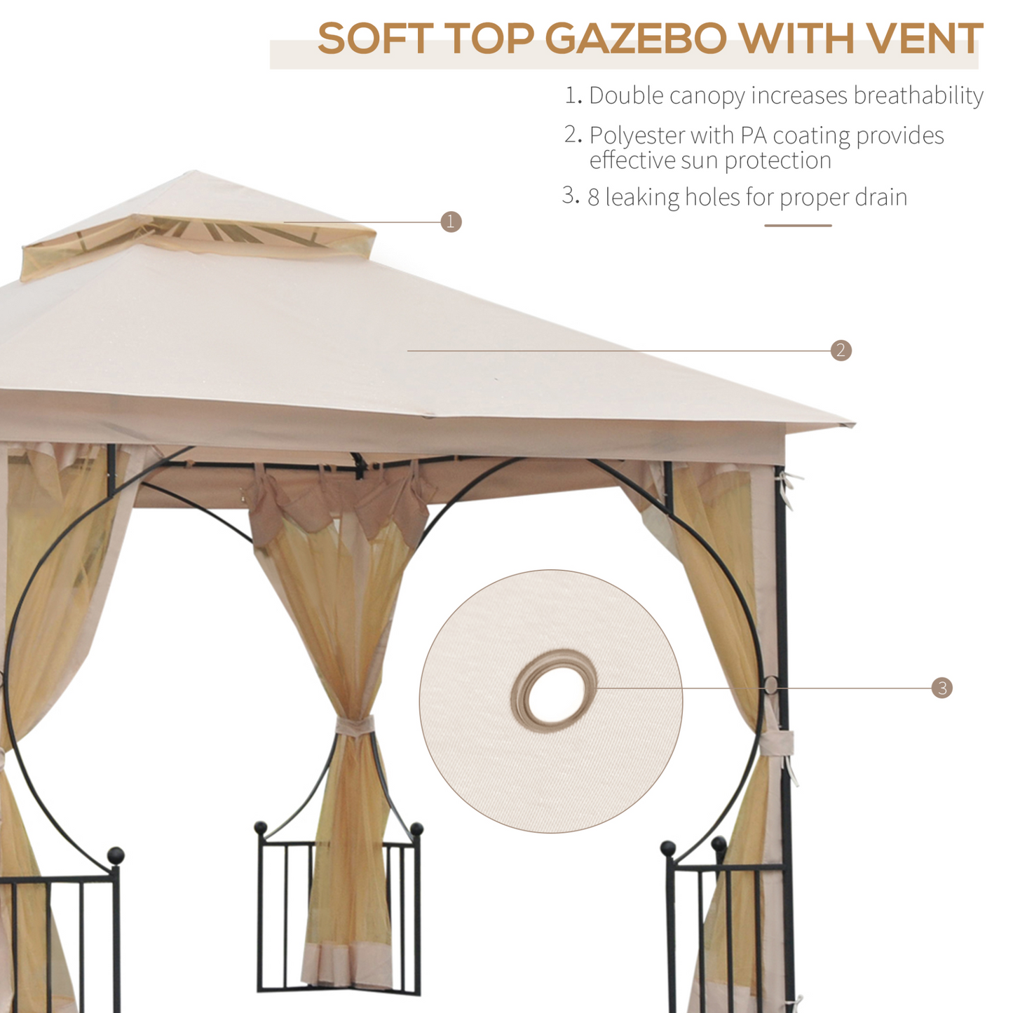 Outsunny 3 x 3 M Garden Gazebo Patio Party Tent Shelter Outdoor Canopy Double Tier Sun Shade Metal Frame Beige MyLibelula