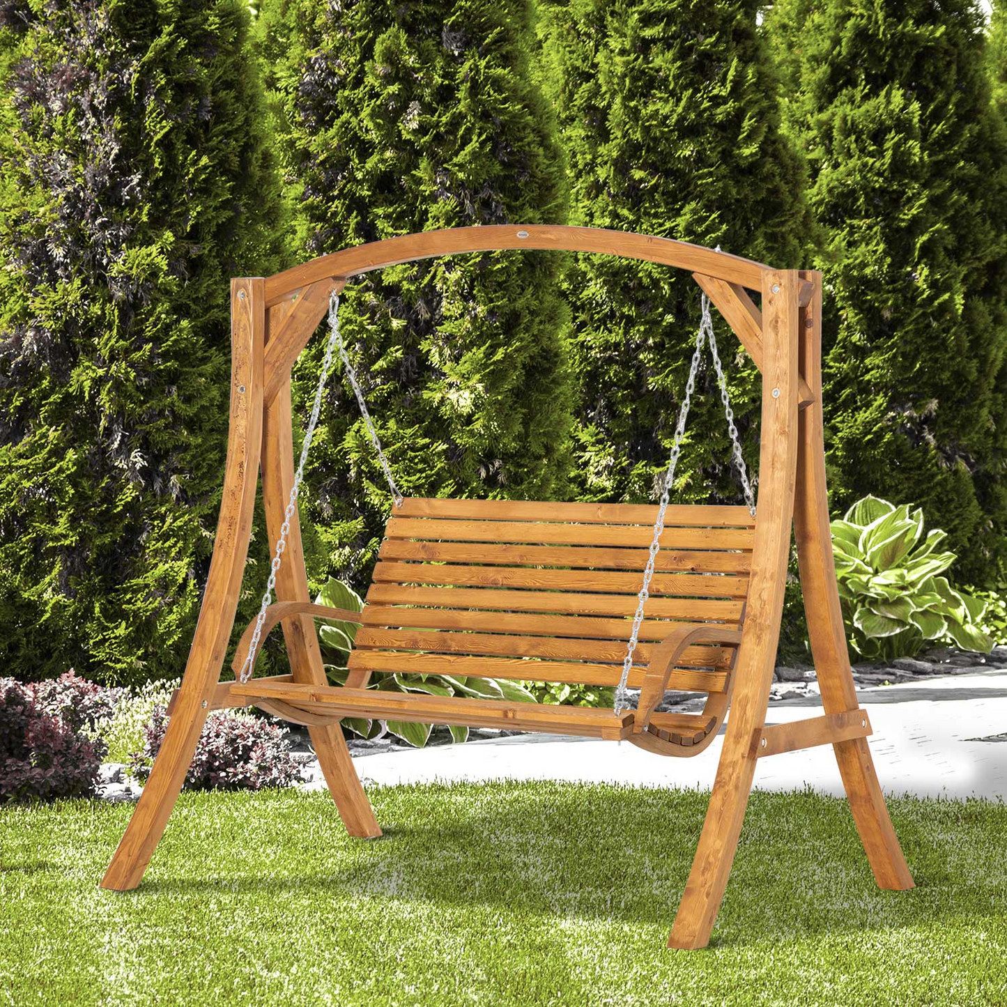 Outsunny 2 Seater Garden Swing Seat Swing Chair, Outdoor Wooden Swing Bench Seat MyLibelula