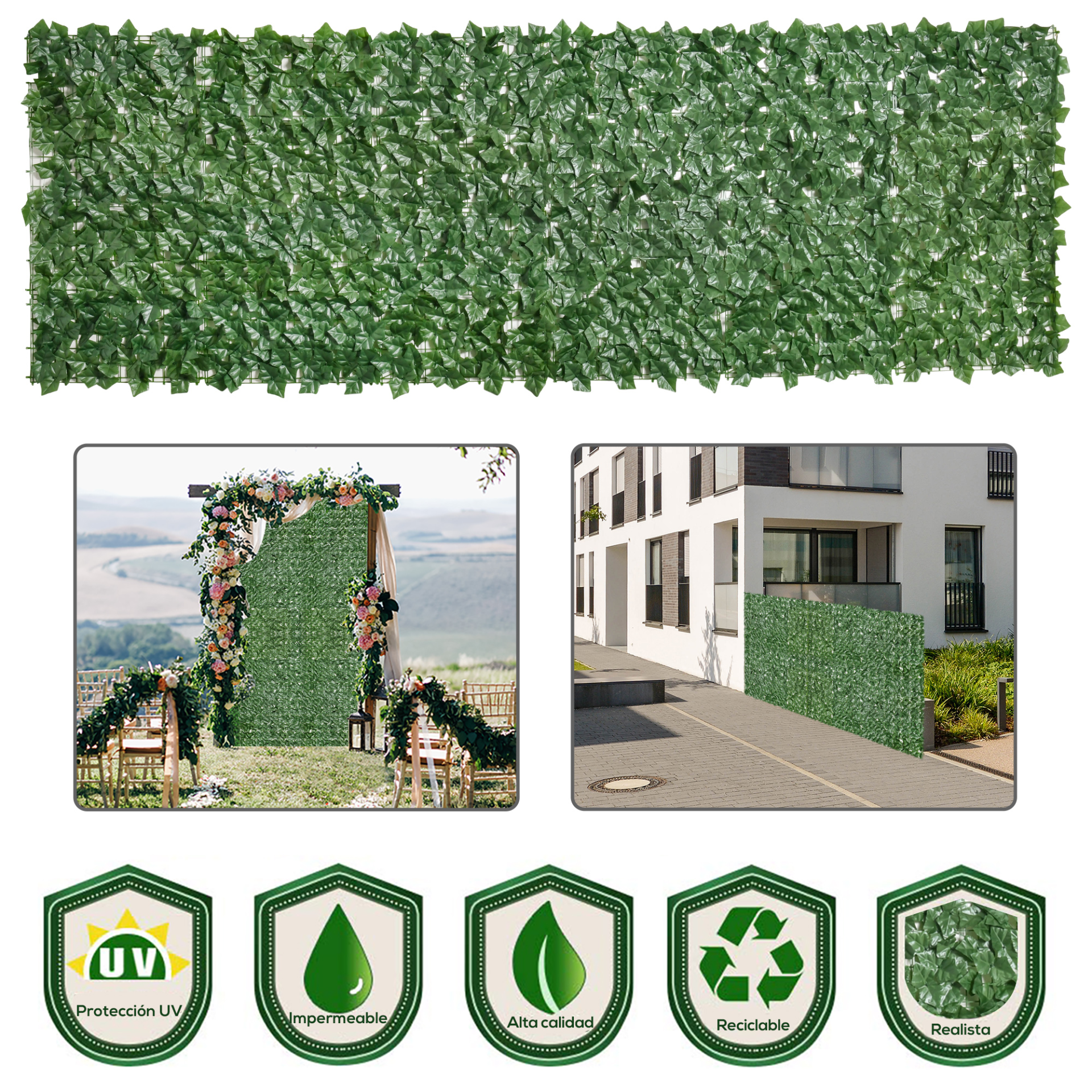 Outsunny Artificial Leaf Hedge Screen Privacy Fence Panel for Garden Outdoor Indoor Decor 3M x 1M Dark Green MyLibelula