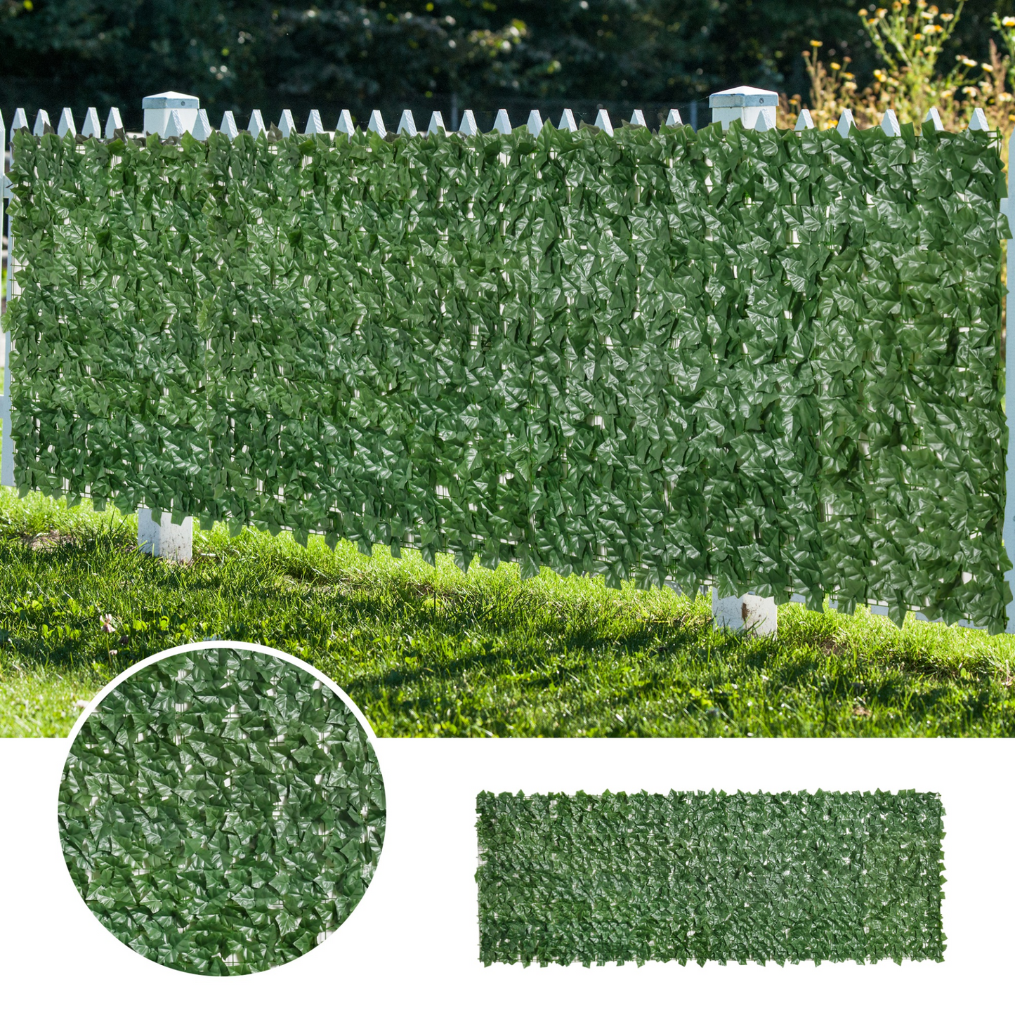 Outsunny Artificial Leaf Hedge Screen Privacy Fence Panel for Garden Outdoor Indoor Decor 3M x 1M Dark Green MyLibelula