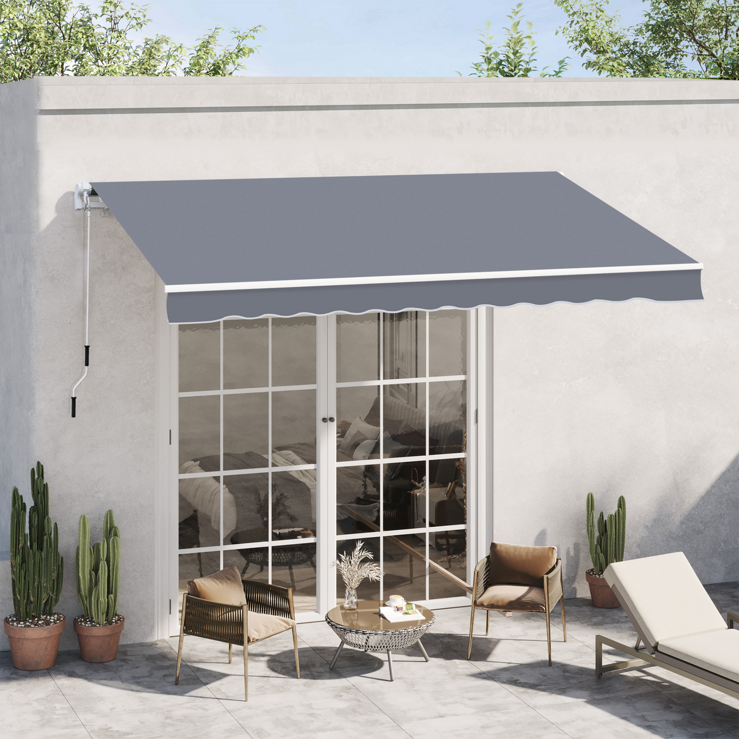 Outsunny 4m x 3m Garden Patio Awning | Grey Retractable Aluminium Sun Shade Shelter MyLibelula