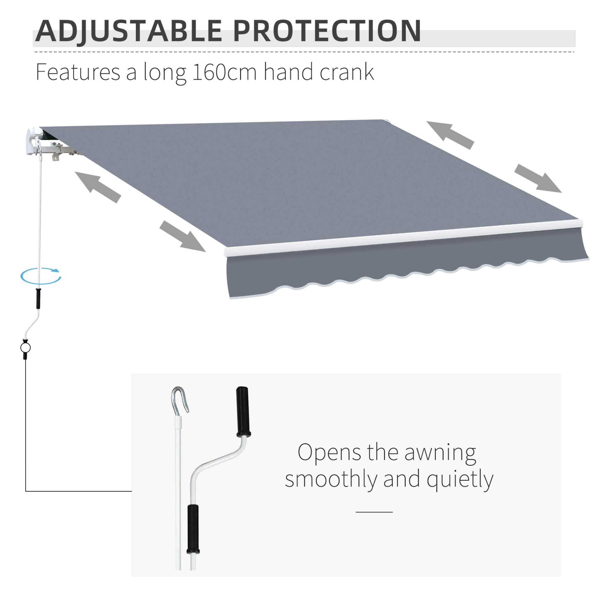 Outsunny 4m x 3m Garden Patio Awning | Grey Retractable Aluminium Sun Shade Shelter MyLibelula