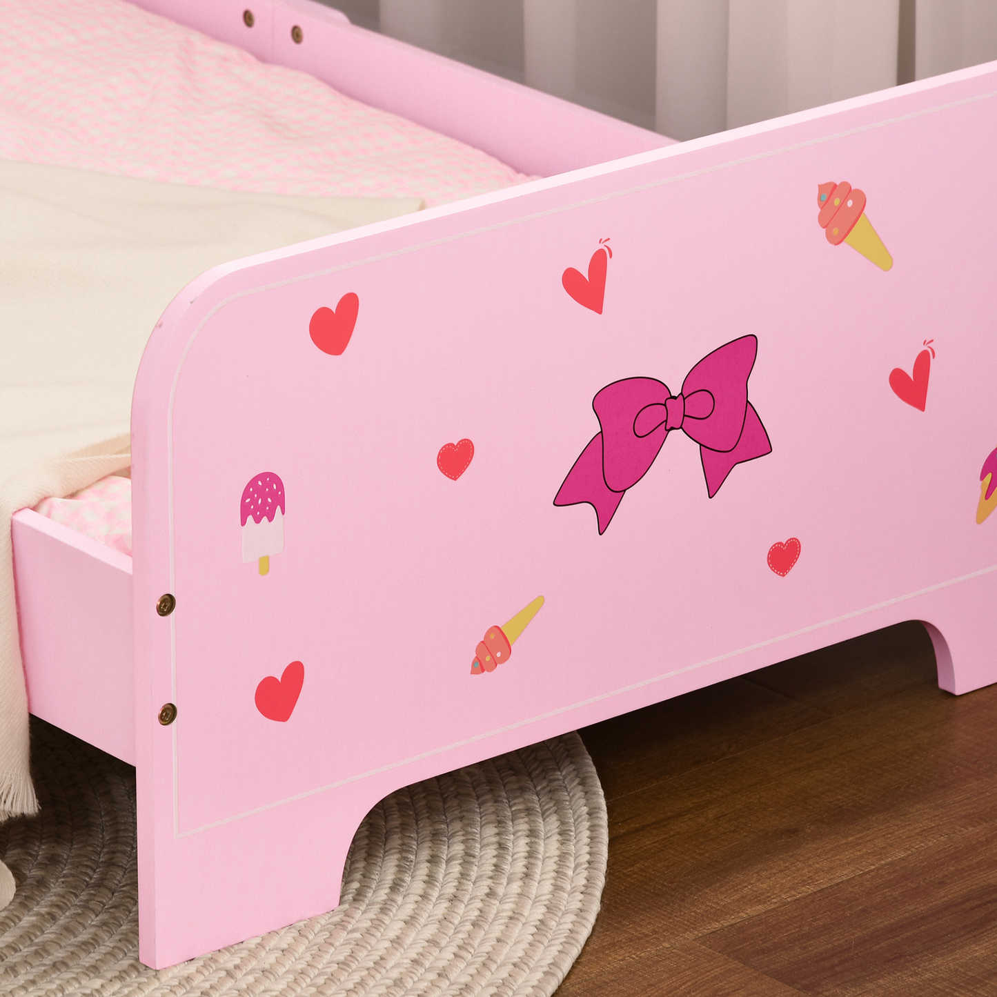 ZONEKIZ Princess Toddler Bed with Safety Side Rails - Girls Bedroom Furniture, Pink, 143x74x59cm MyLibelula