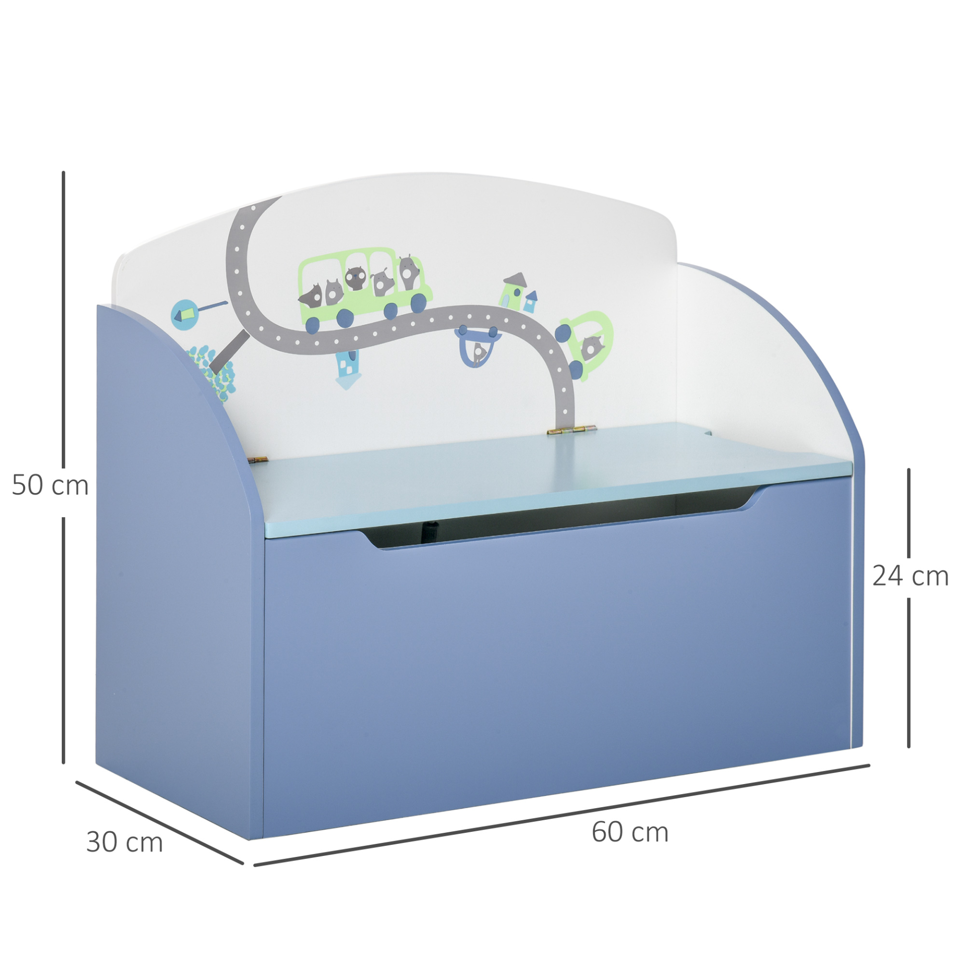 HOMCOM Kids Wooden Toy Box and Storage Bench - Blue | Safety Hinge | Bedroom & Playroom Organizer MyLibelula