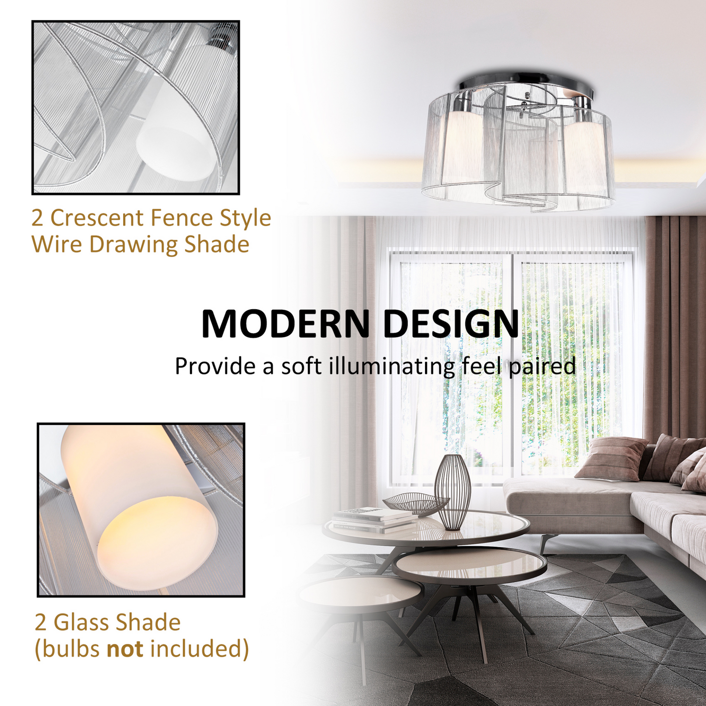 HOMCOM Modern Design Mini Style Flush Mount Ceiling Light with Flush Metal Finish Chandelier for Hallway, Dining Room, Living Room - White MyLibelula