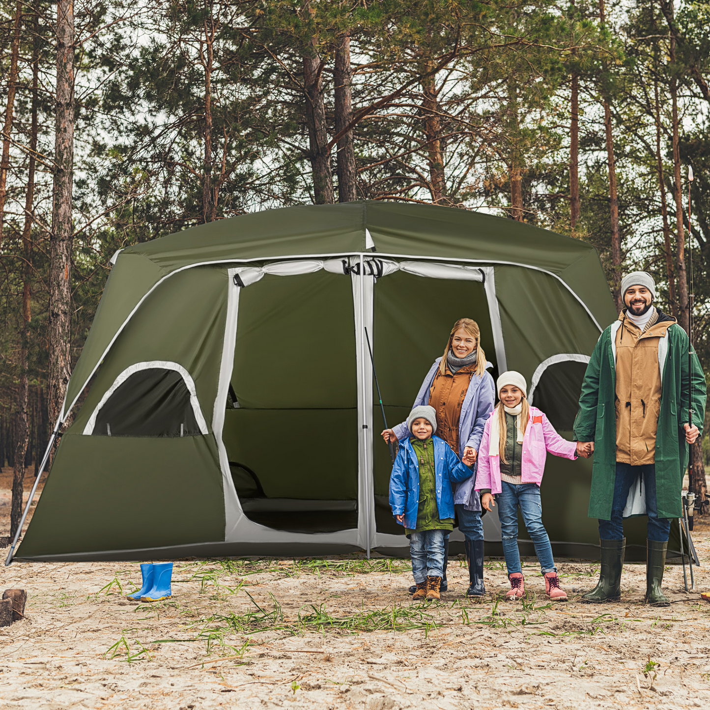 Outsunny Family Camping Tent, 4-8 Person, 2 Room with Mesh Windows, Lightweight and Easy Setup, Green MyLibelula