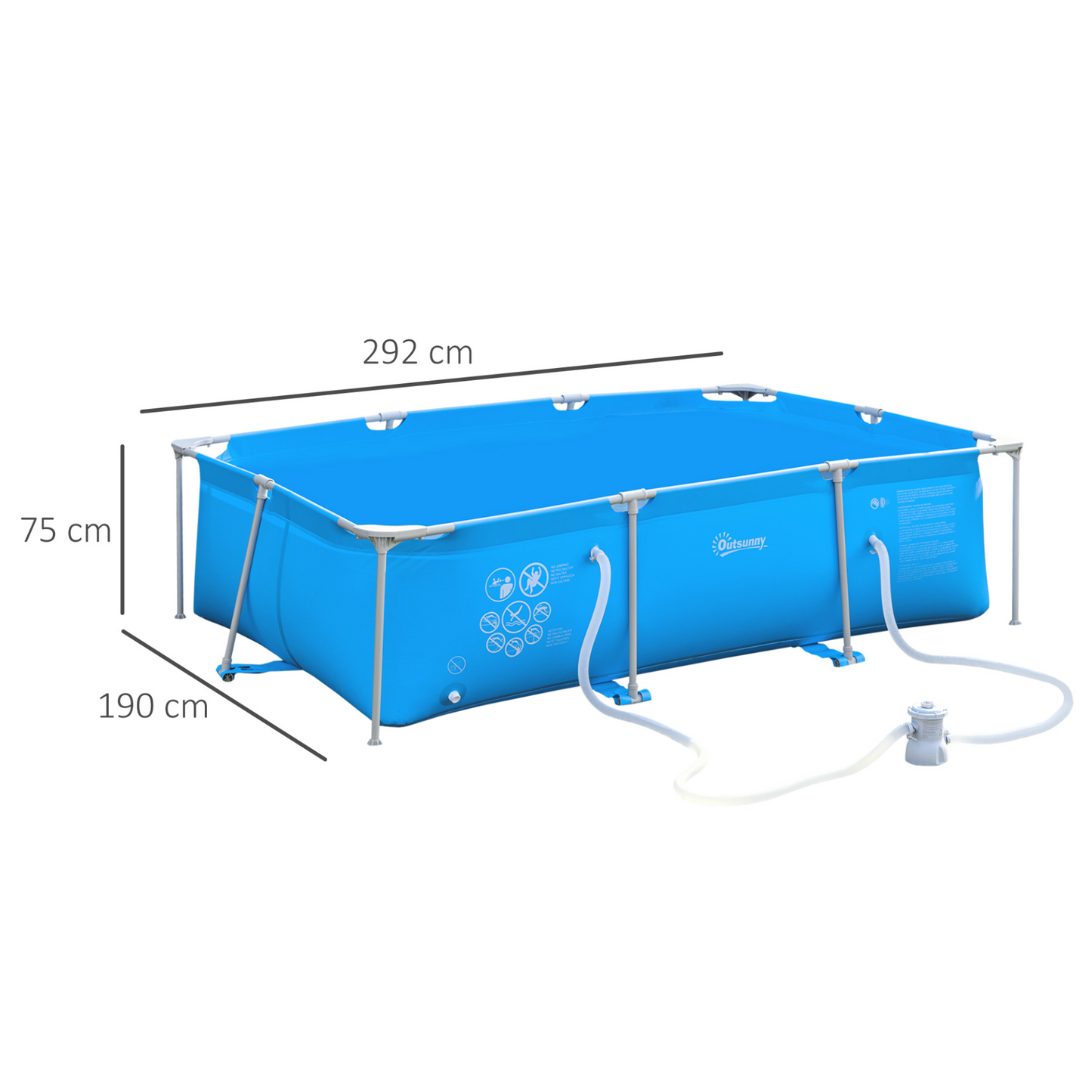 Outsunny Steel Frame Above Ground Pool | Filter Pump | Rust Resistant | 292 x 190 x 75 cm | Blue MyLibelula